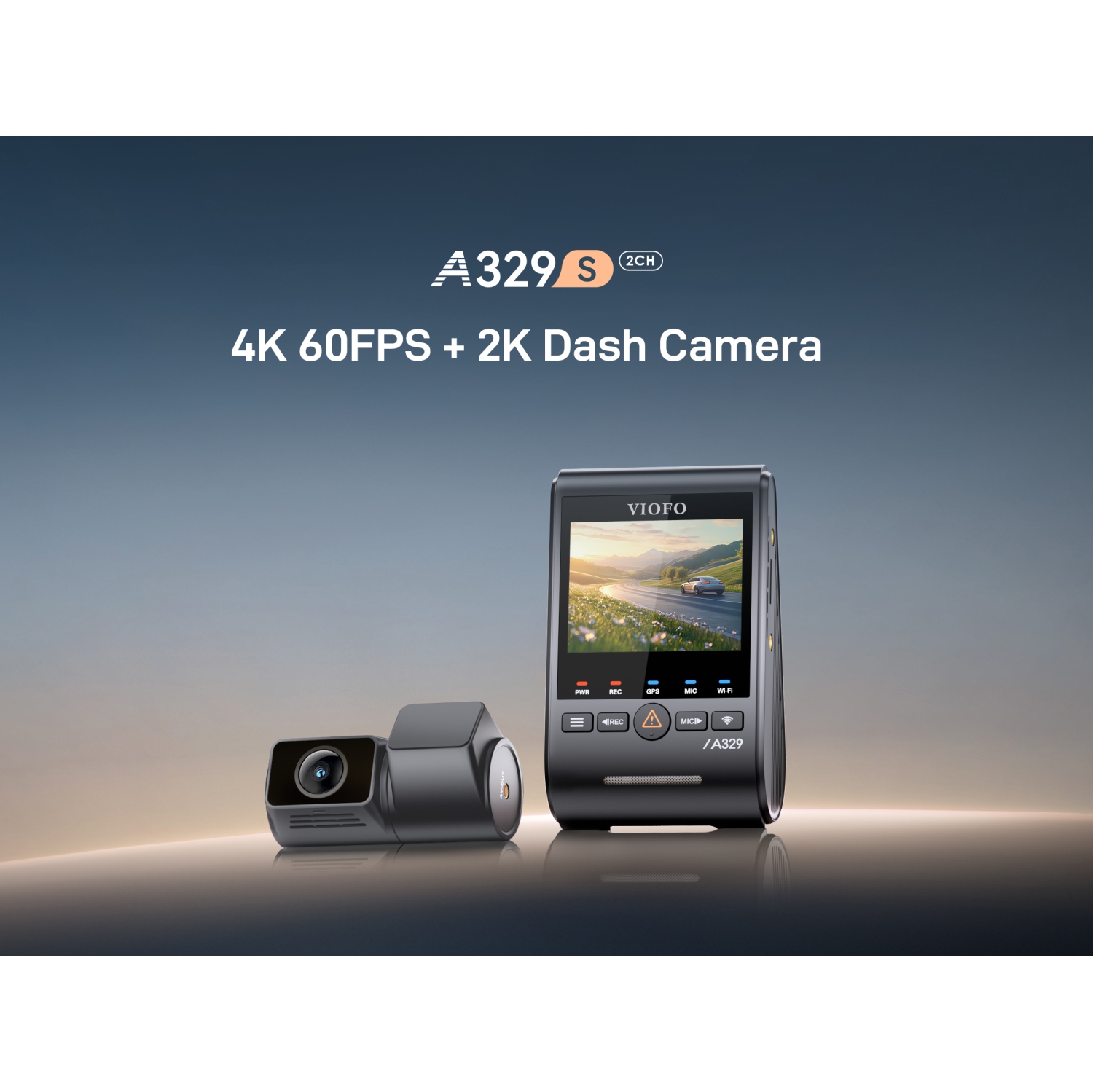Caméra de tableau de bord avant 4K UHD 60 ips 2 canaux A329S et caméra arrière QHD 2K de VIOFO avec Wi-Fi 6, STARVIS 2 de Sony, compatible SSD
