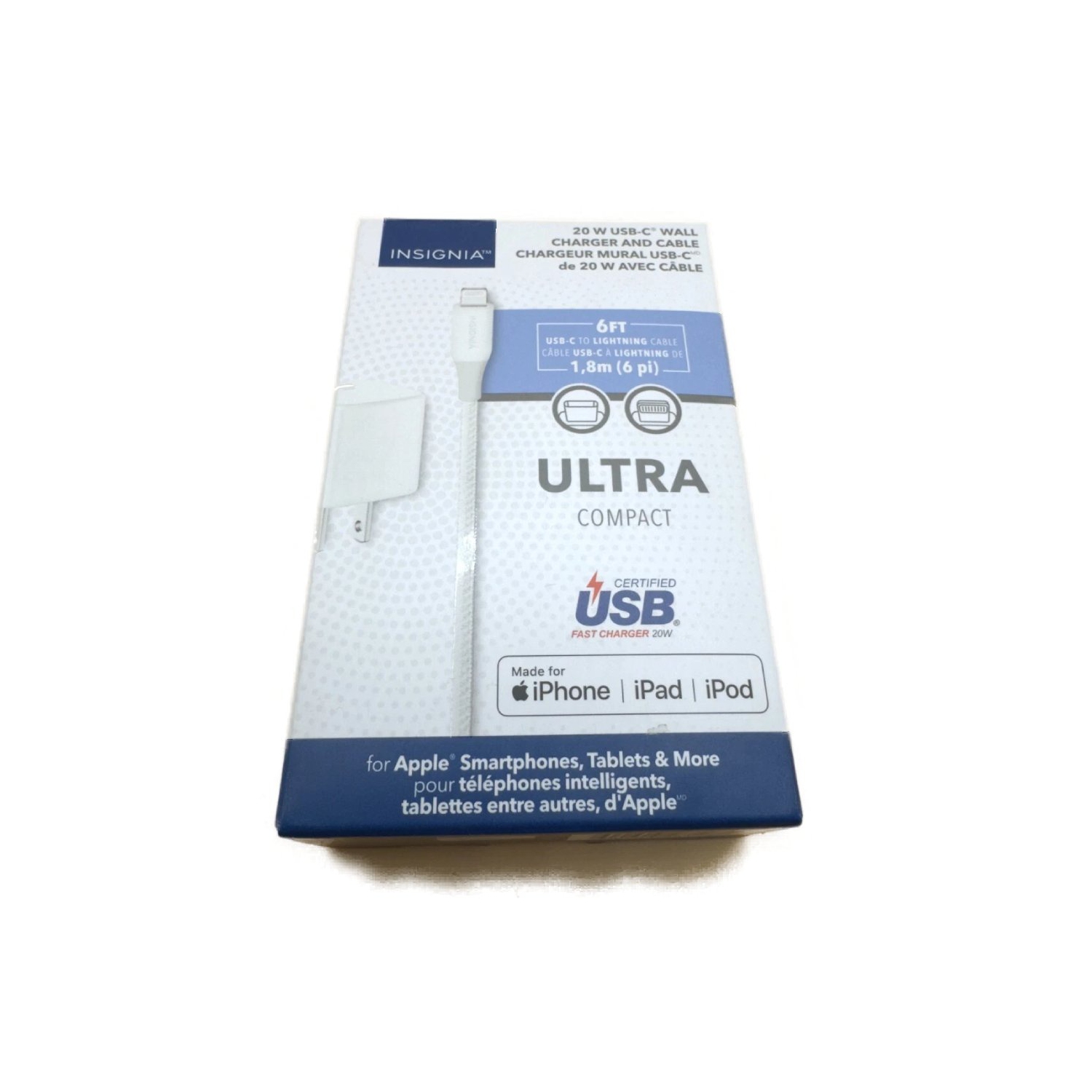 Remis à neuf Insignia™ - Chargeur mural USB-C 20&nbsp;W avec câble Lightning de 6 pi - Blanc