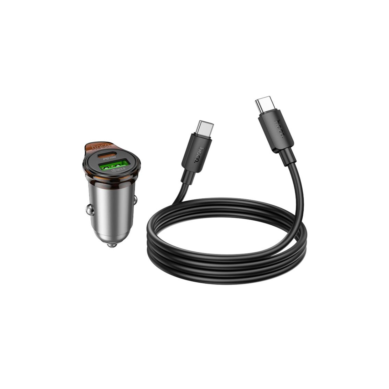 Adaptateur de chargeur pour l'auto rapide à deux ports PD USB-C & 18&nbsp;W QC3.0 d'25&nbsp;W avec câble USB-C