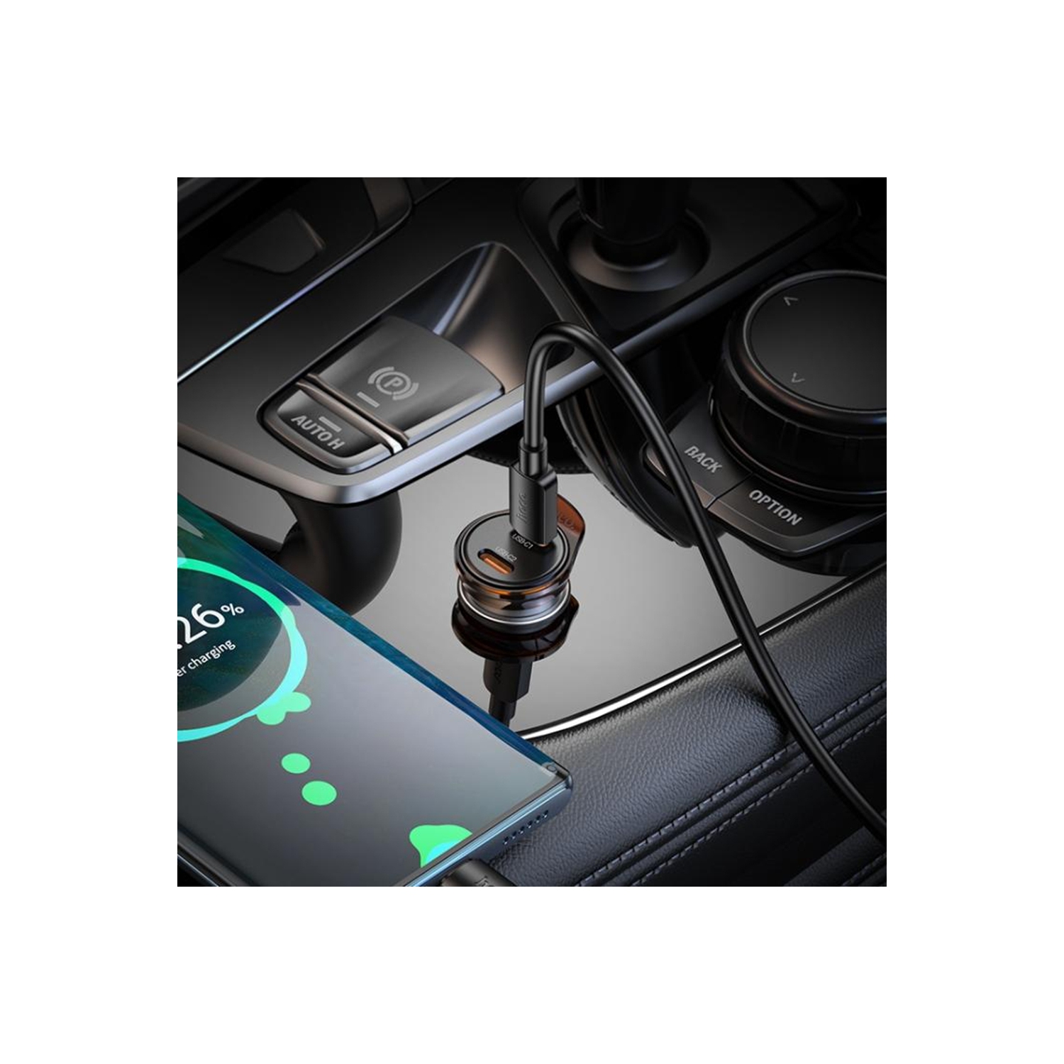 45W PD Dual USB-C Ports Fast Charging Car Charger Adapter Bluetooth Music FM Radio Transmitter & USB-C Cable