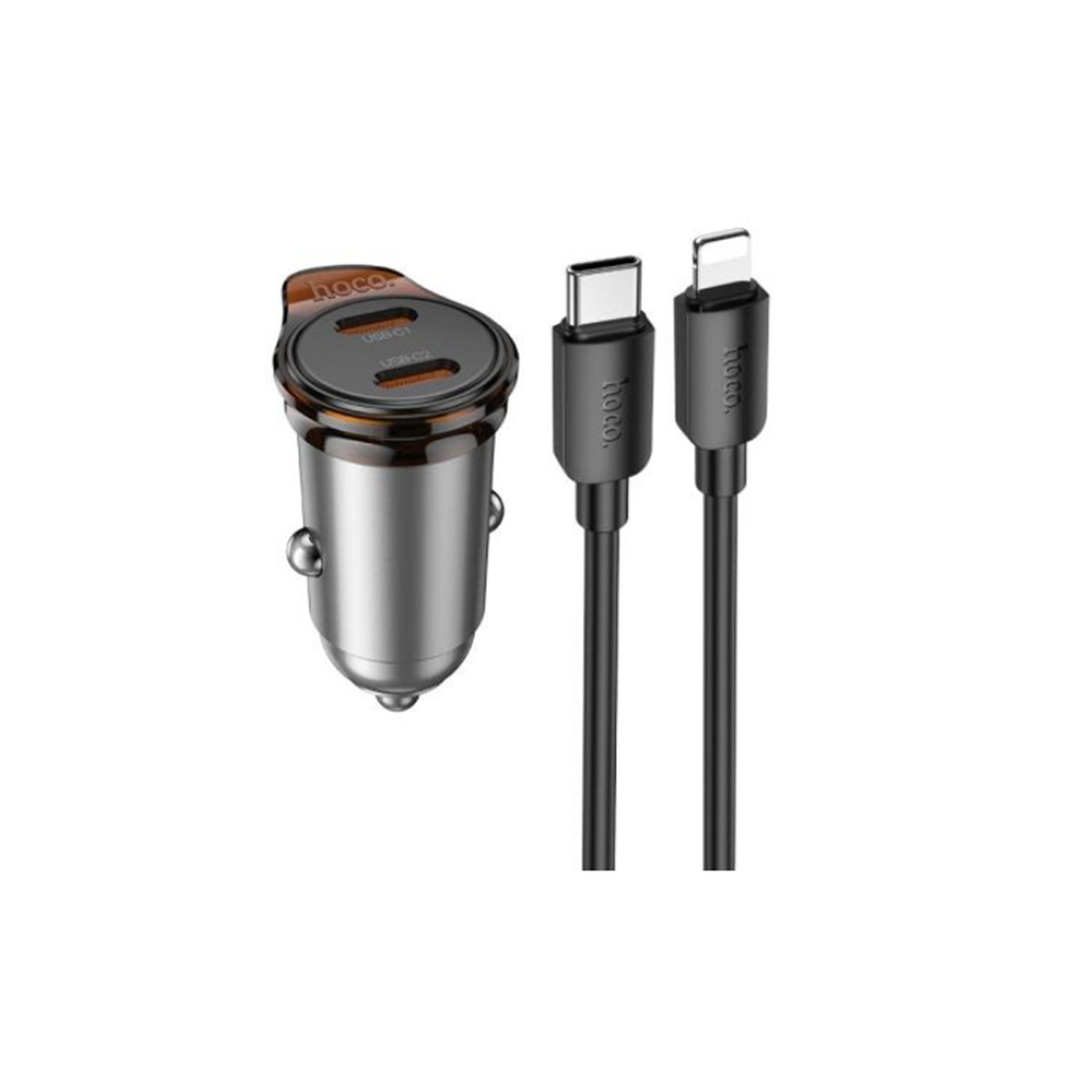 45W PD Dual USB-C Ports Fast Charging Car Charger Adapter Bluetooth Music FM Radio Transmitter & Lightning Cable