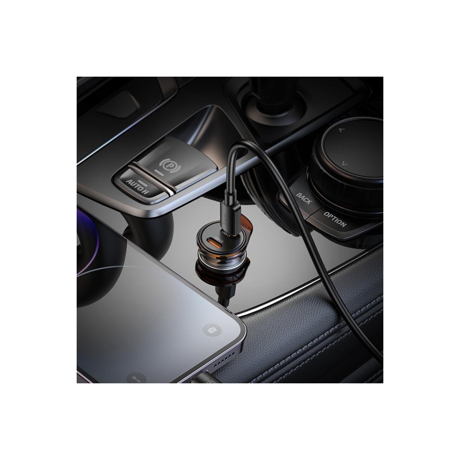 45W PD Dual USB-C Ports Fast Charging Car Charger Adapter Bluetooth Music FM Radio Transmitter & Lightning Cable