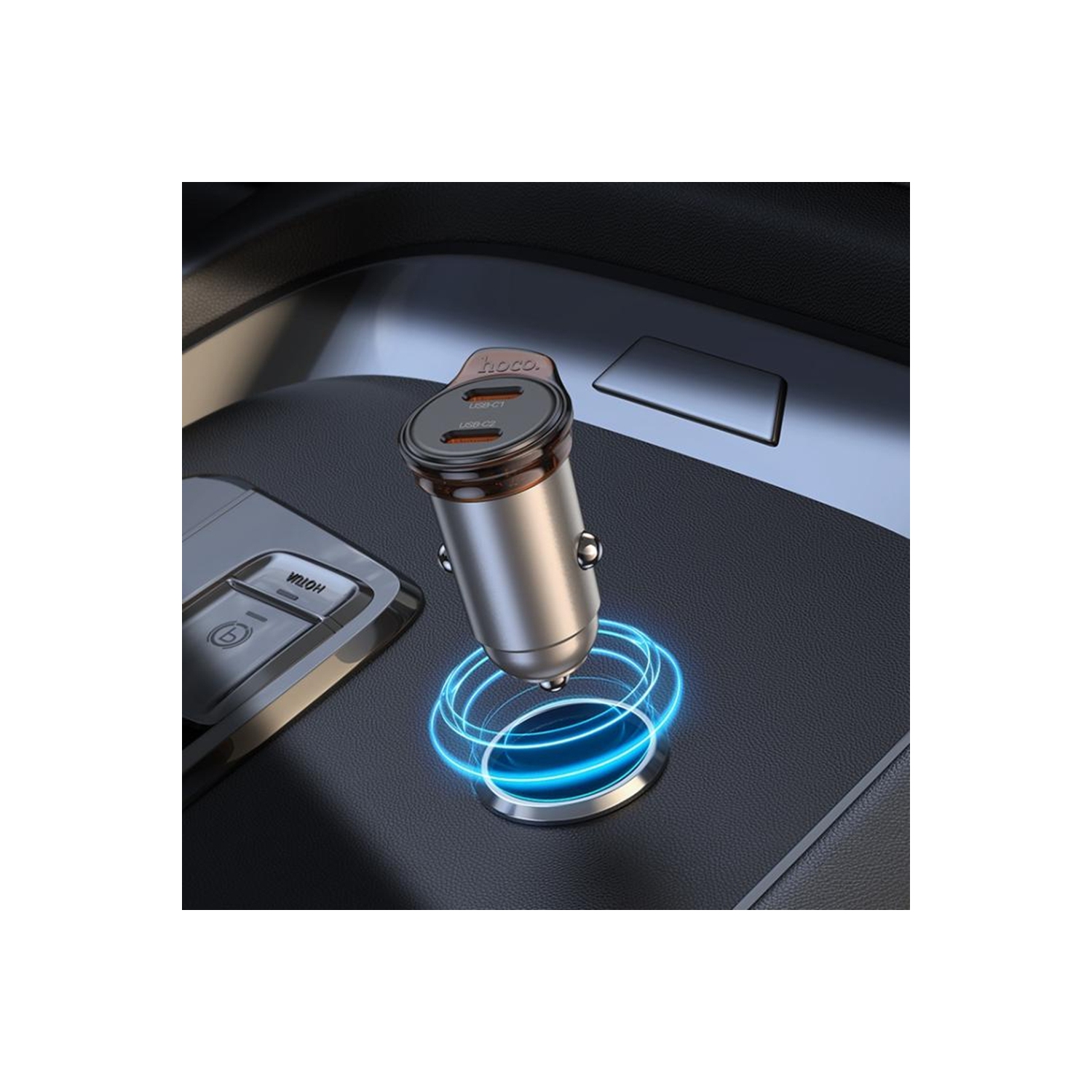 45W PD Dual USB-C Ports Fast Charging Car Charger Adapter Bluetooth Music FM Radio Transmitter & Lightning Cable