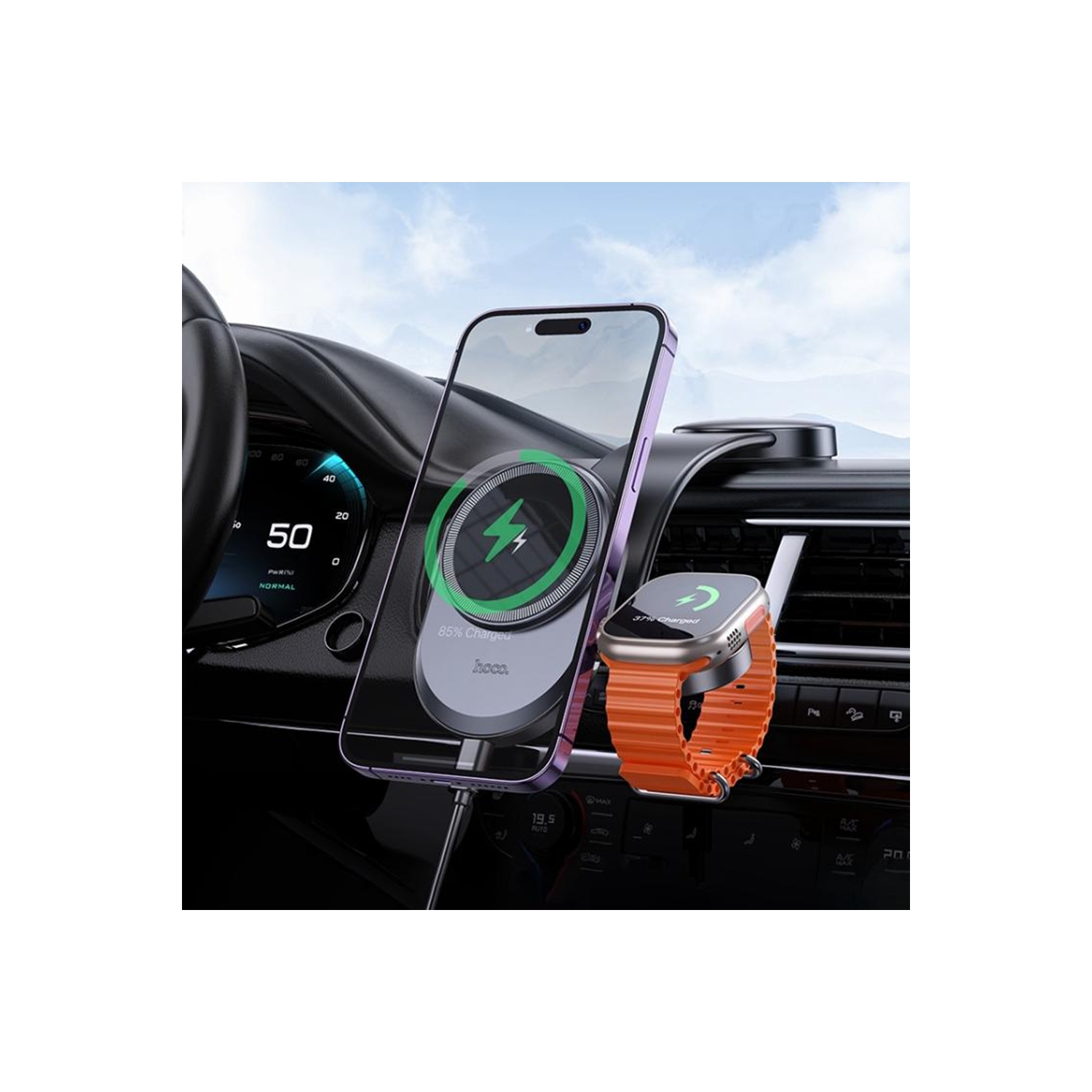 Chargeur sans fil magnétique 2-en-1 15 W Chargeur rapide sans fil Support de tableau de bord Support de téléphone cellulaire d'auto pour iPhone