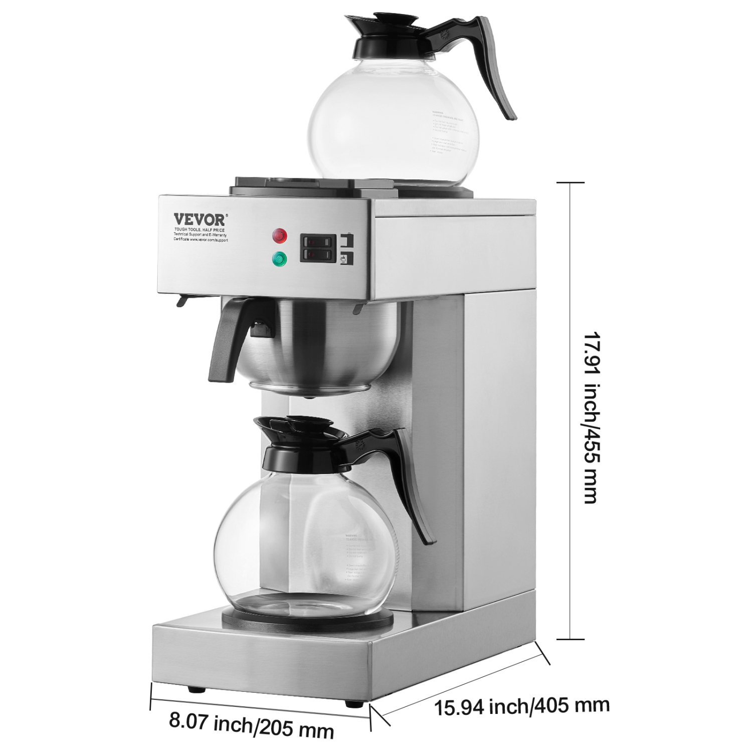 Cafetière à filtre commerciale de 12&nbsp;tasses VEVOR, cafetière avec 2 carafes en verre et 2 plaques chauffantes, cafetière à bec verseur en acier