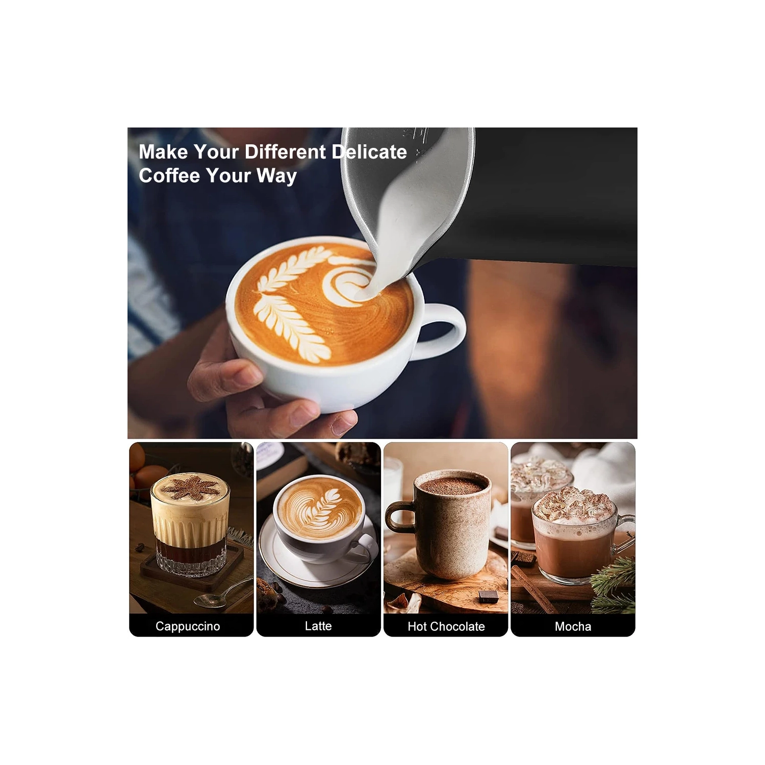 Milk Frother Electric Milk Steamer - Coffee Frother Hot & Cold Foam Maker and Milk Warmer for Coffee,Latte,Cappuccino,Hot Chocolate