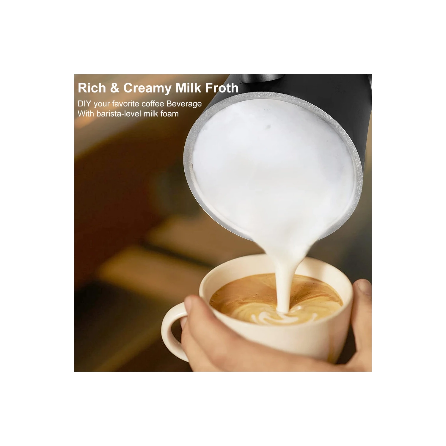 Milk Frother Electric Milk Steamer - Coffee Frother Hot & Cold Foam Maker and Milk Warmer for Coffee,Latte,Cappuccino,Hot Chocolate