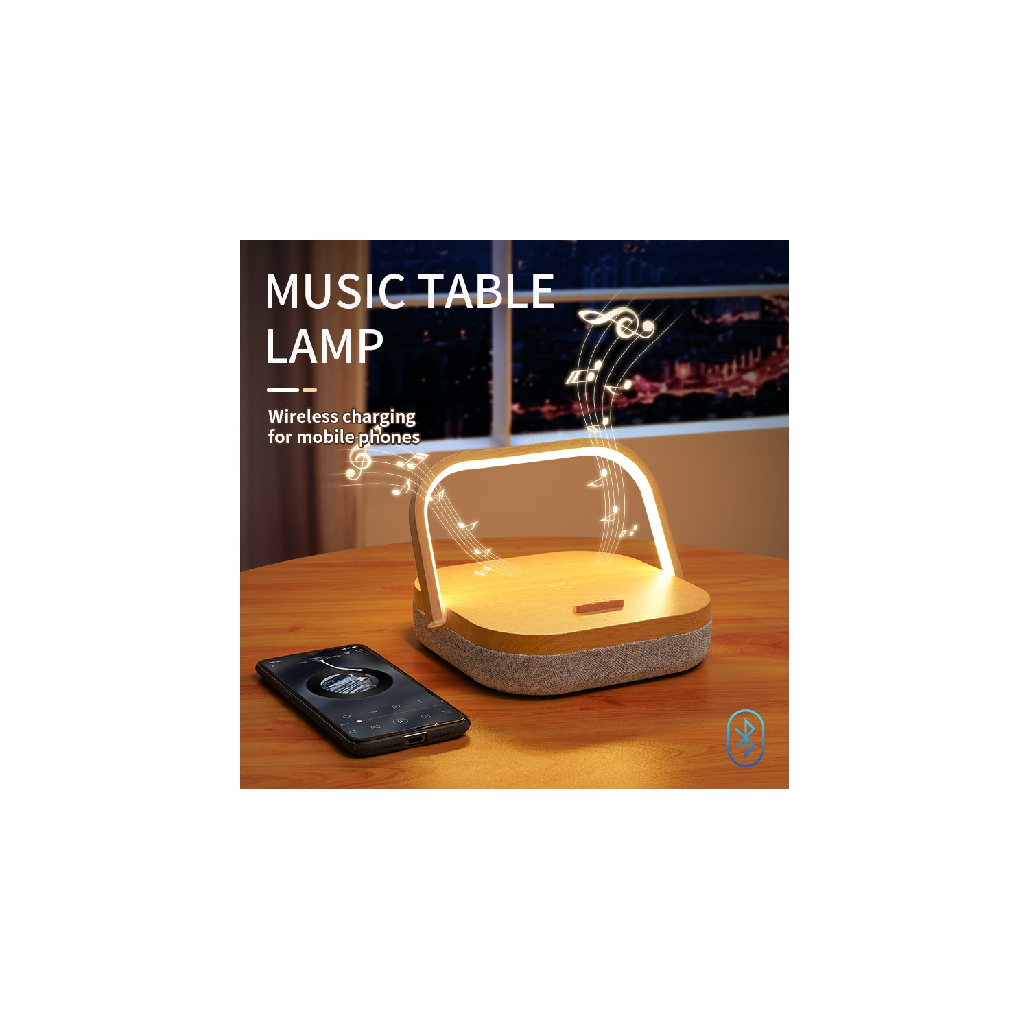 Bedside Table LED Night Light with Wireless Charger and Bluetooth Speaker, Great Birthday Gifts for Girlfriend, Women