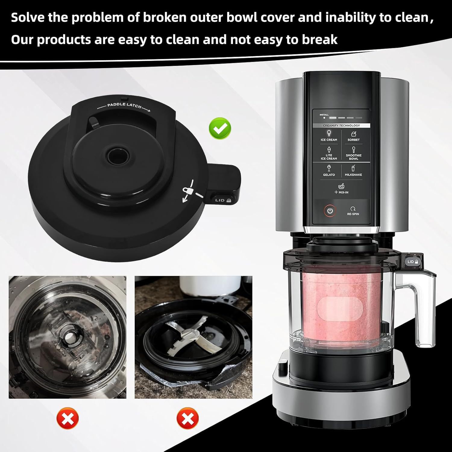 Outer Bowl Lid for Ninja Creami NC301 Ice Cream Maker, Replacement Lid Accessory Compatible with NC299AMZ/NC301/NC300 Series