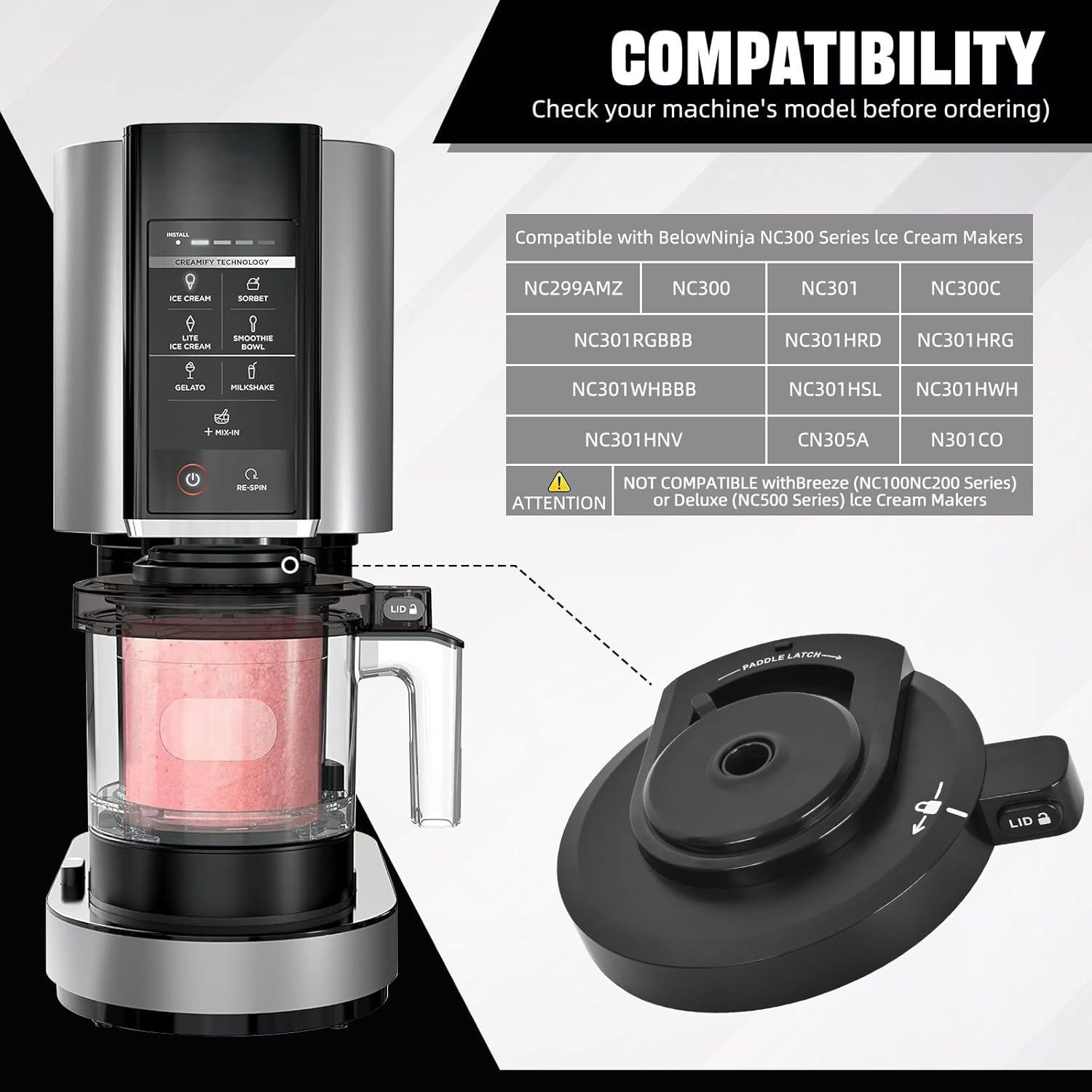 Outer Bowl Lid for Ninja Creami NC301 Ice Cream Maker, Replacement Lid Accessory Compatible with NC299AMZ/NC301/NC300 Series