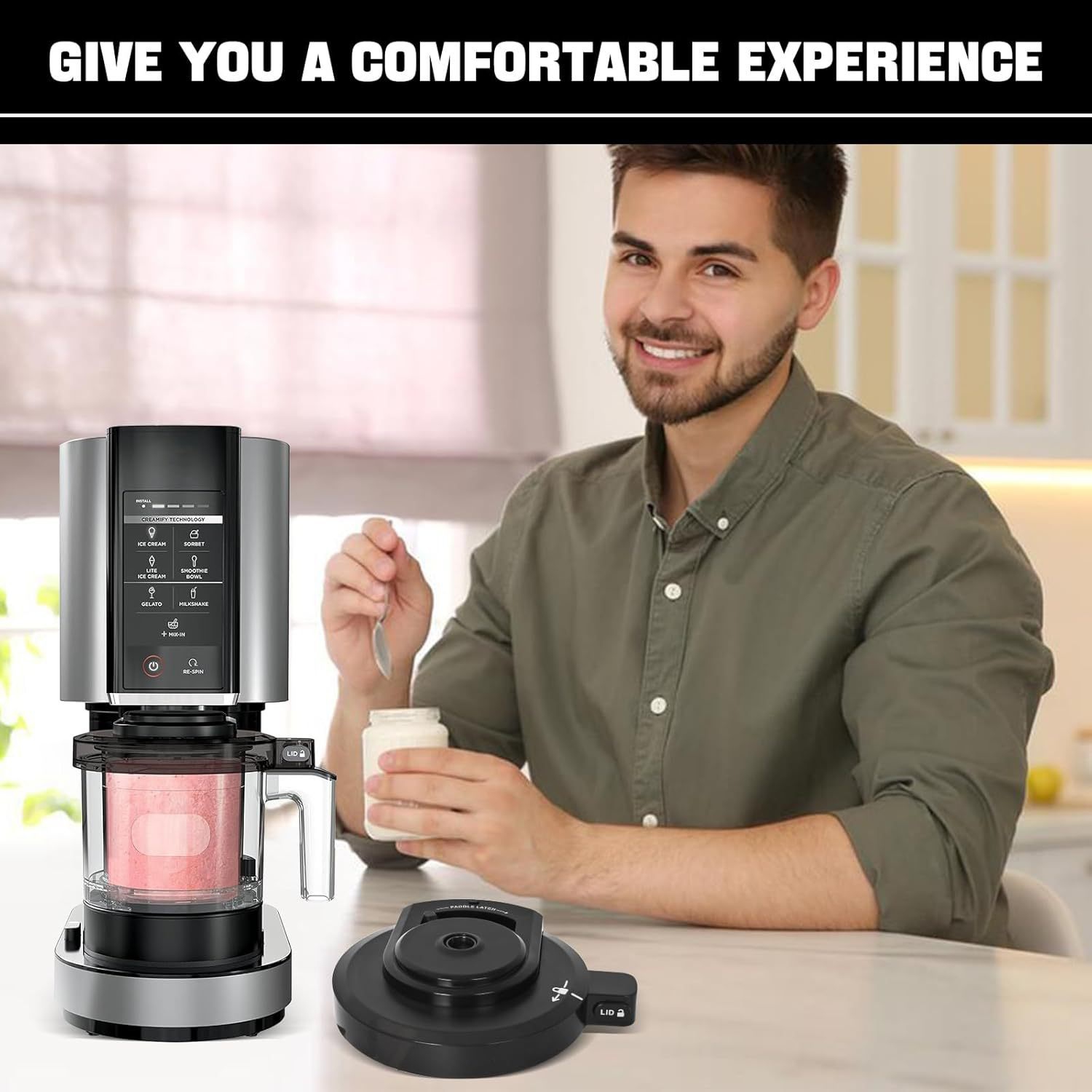 Outer Bowl Lid for Ninja Creami NC301 Ice Cream Maker, Replacement Lid Accessory Compatible with NC299AMZ/NC301/NC300 Series