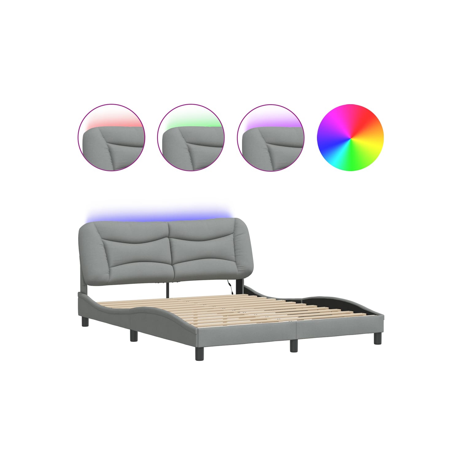 vidaXL Bed Frame with LED without Mattress "Hvar" Light Grey 152x203 cm Fabric