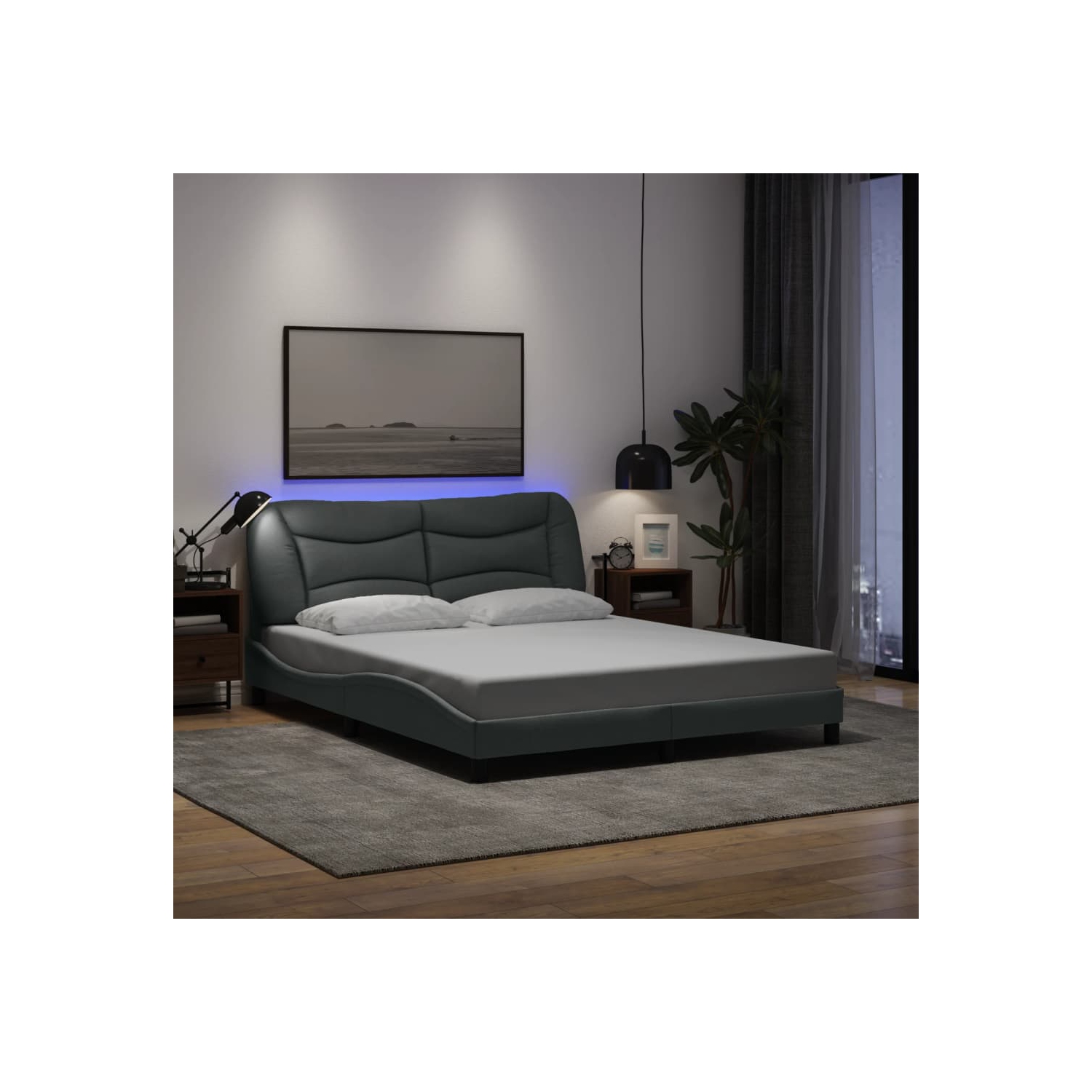 vidaXL Bed Frame with LED without Mattress "Hvar" Light Grey 152x203 cm Fabric