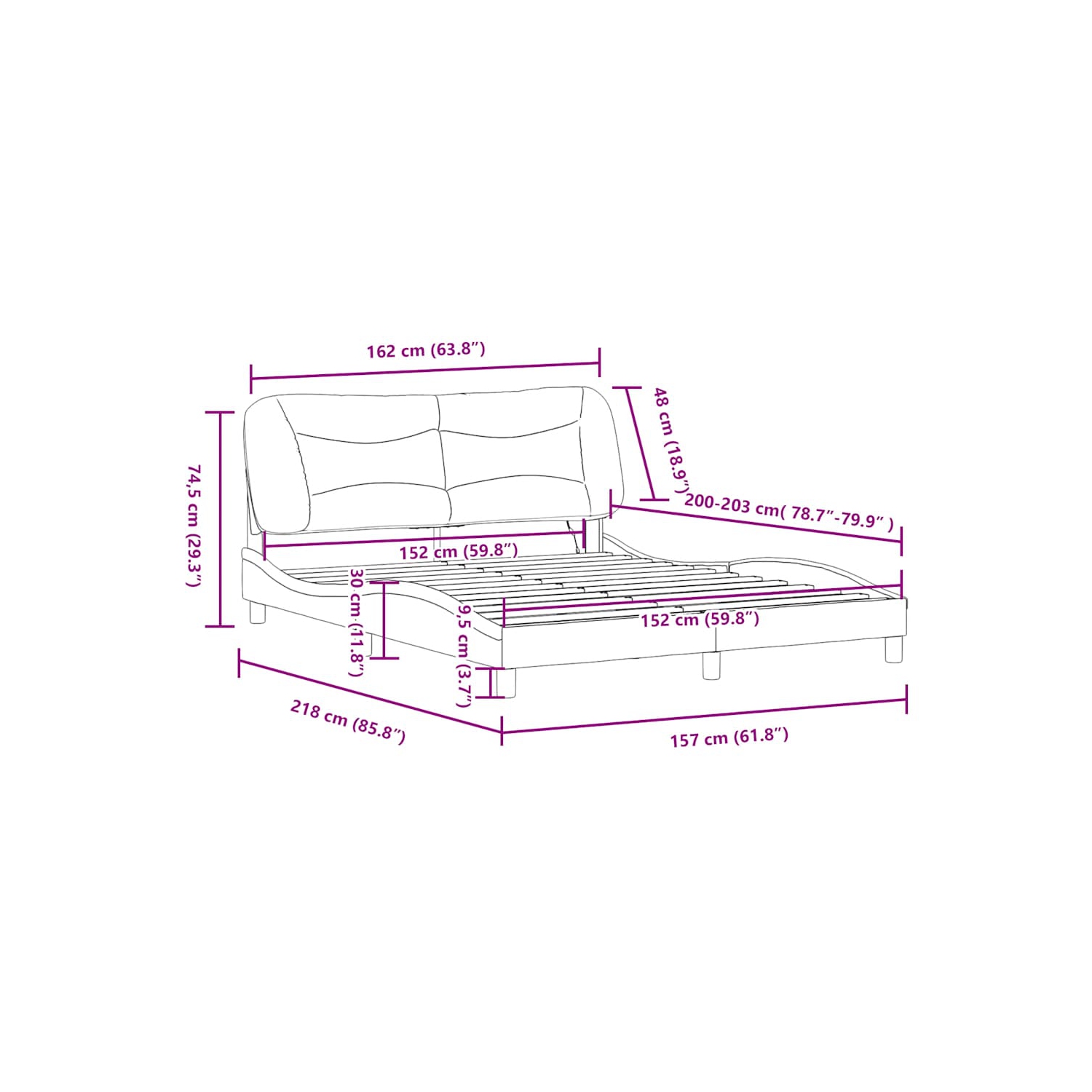 vidaXL Bed Frame with LED without Mattress "Hvar" Light Grey 152x203 cm Fabric