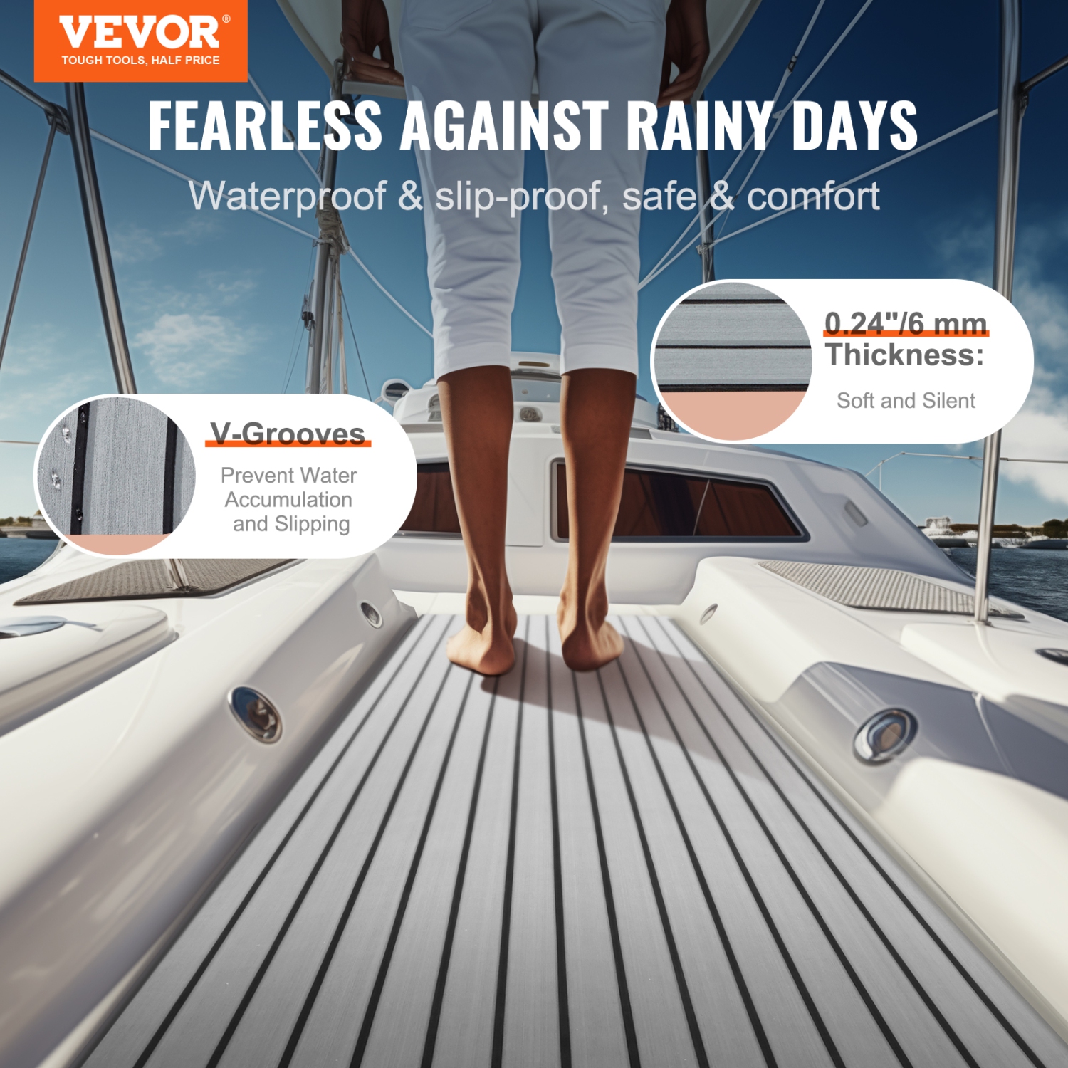 VEVOR 94.5" x 35.4" Boat Flooring, EVA Foam Boat Decking, Non-Slip Self-Adhesive Flooring, 23.2 sq.ft Marine Carpet for Boats, Yacht, Pontoon, Kayak