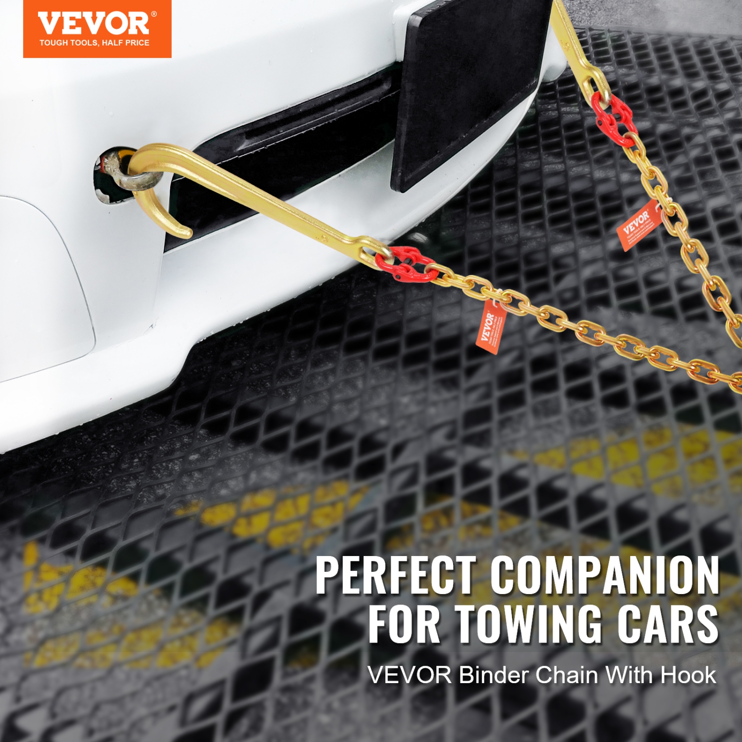 VEVOR G80 V Bridle Chain, 5/16" x 2' Towing Chain Bridle with 15" J Hooks and Grab Hooks, Heavy Duty Transport Tow Chain Bridle with 10800 lbs Safe