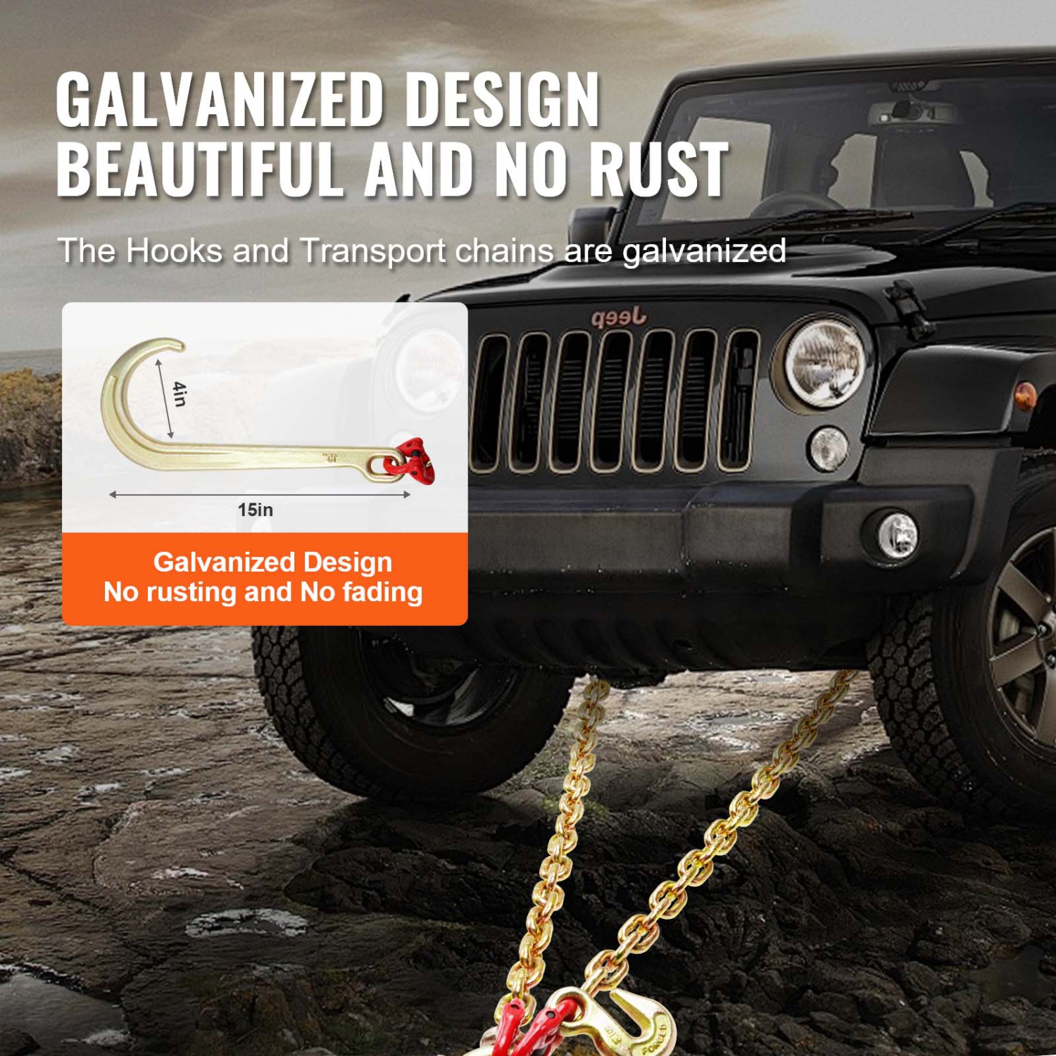 VEVOR G80 V Bridle Chain, 5/16" x 2' Towing Chain Bridle with 15" J Hooks and Grab Hooks, Heavy Duty Transport Tow Chain Bridle with 10800 lbs Safe