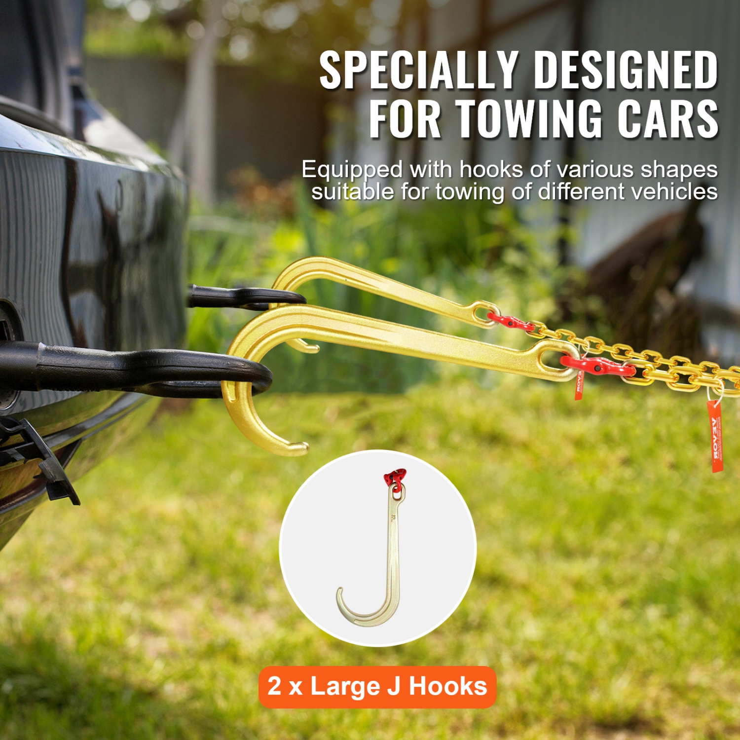 VEVOR G80 V Bridle Chain, 5/16" x 2' Towing Chain Bridle with 15" J Hooks and Grab Hooks, Heavy Duty Transport Tow Chain Bridle with 10800 lbs Safe