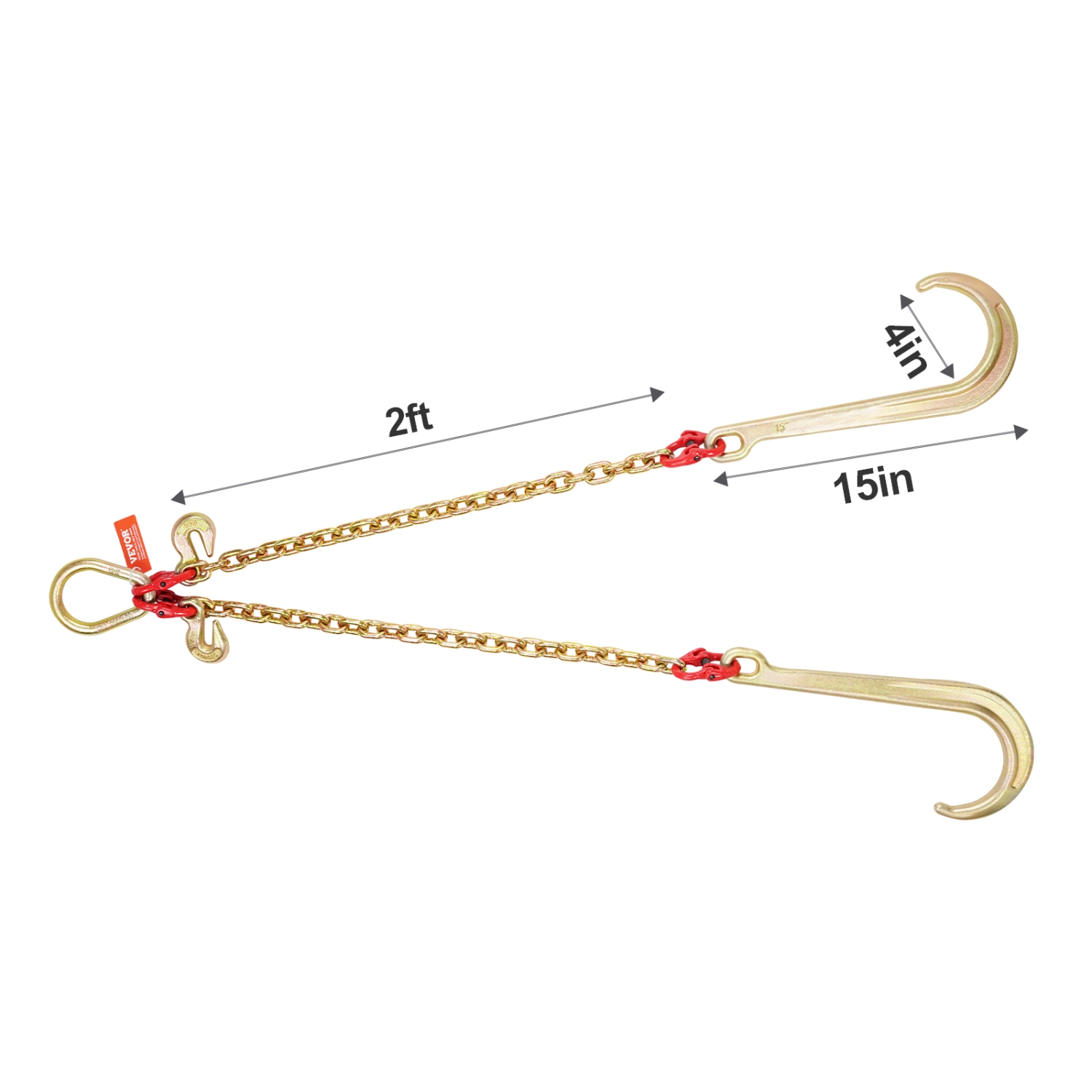 VEVOR G80 V Bridle Chain, 5/16" x 2' Towing Chain Bridle with 15" J Hooks and Grab Hooks, Heavy Duty Transport Tow Chain Bridle with 10800 lbs Safe