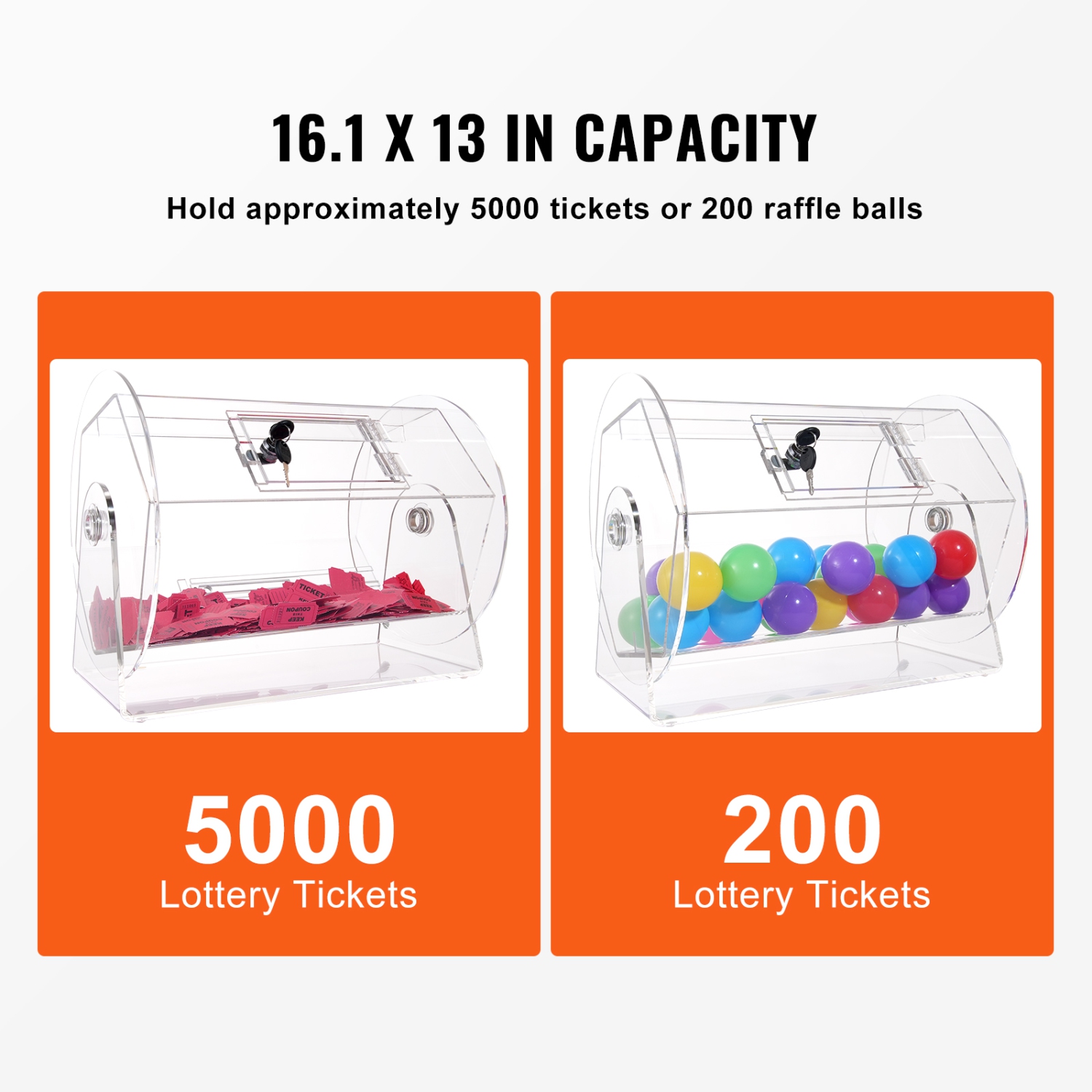 VEVOR 5000 Tickets Acrylic Raffle Drum,Professional Raffle Ticket Spinning Cage with 2 Keys, Transparent Lottery Spinning Drawing, Holds 200 Raffle
