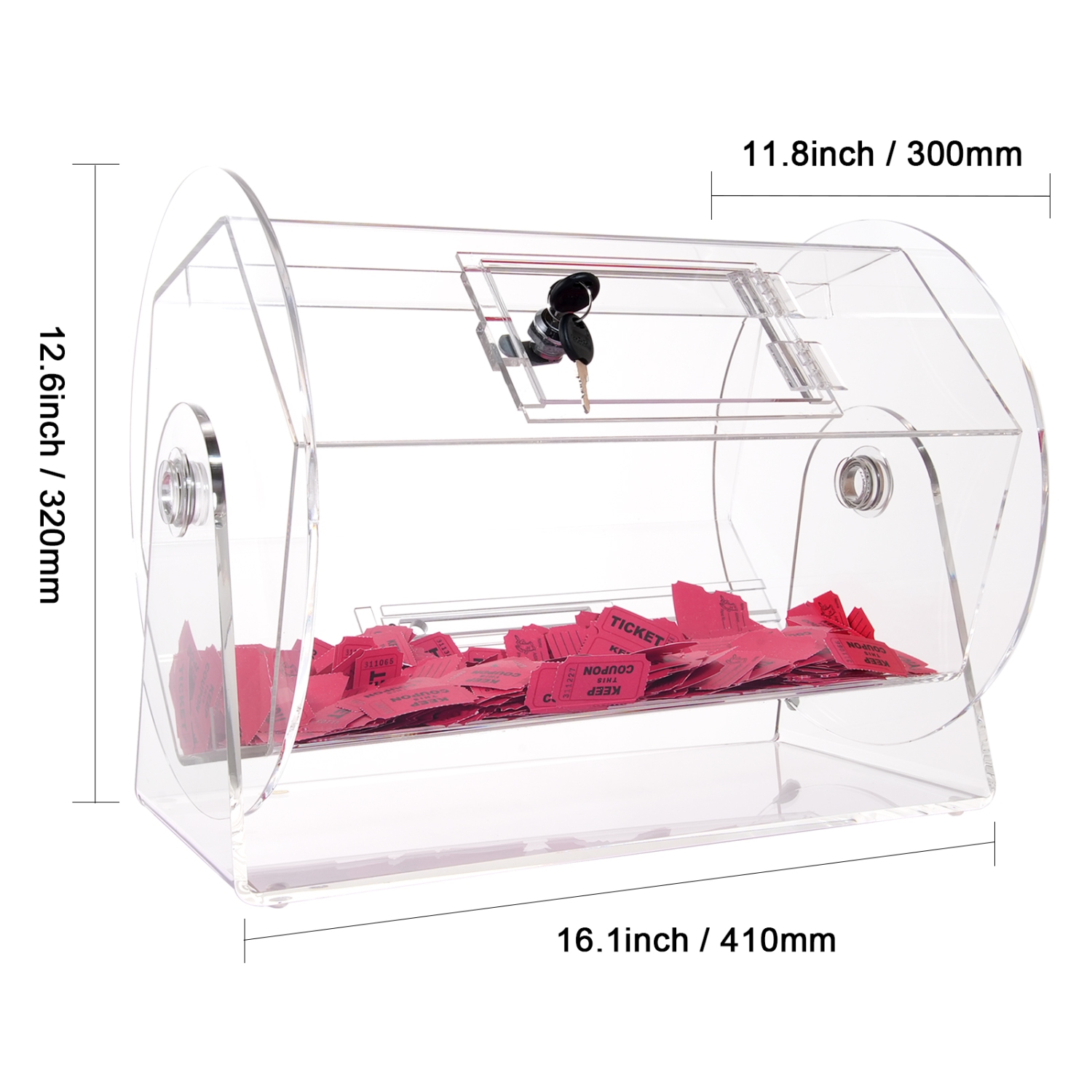 VEVOR 5000 Tickets Acrylic Raffle Drum,Professional Raffle Ticket Spinning Cage with 2 Keys, Transparent Lottery Spinning Drawing, Holds 200 Raffle
