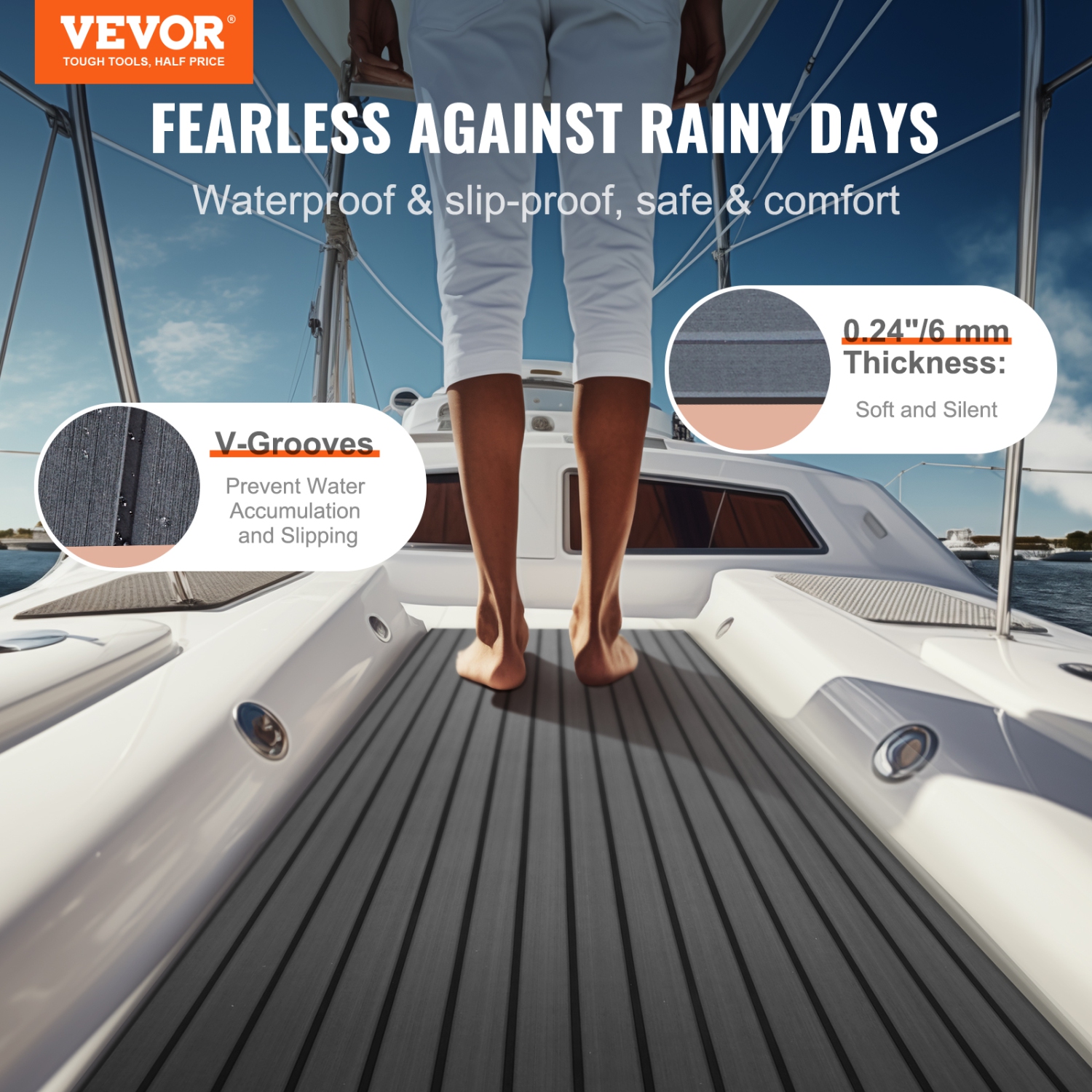 VEVOR 94.5" x 17.7" Boat Flooring, EVA Foam Boat Decking, Non-Slip Self-Adhesive Flooring, 11.6 sq.ft Marine Carpet for Boats, Yacht, Pontoon, Kayak