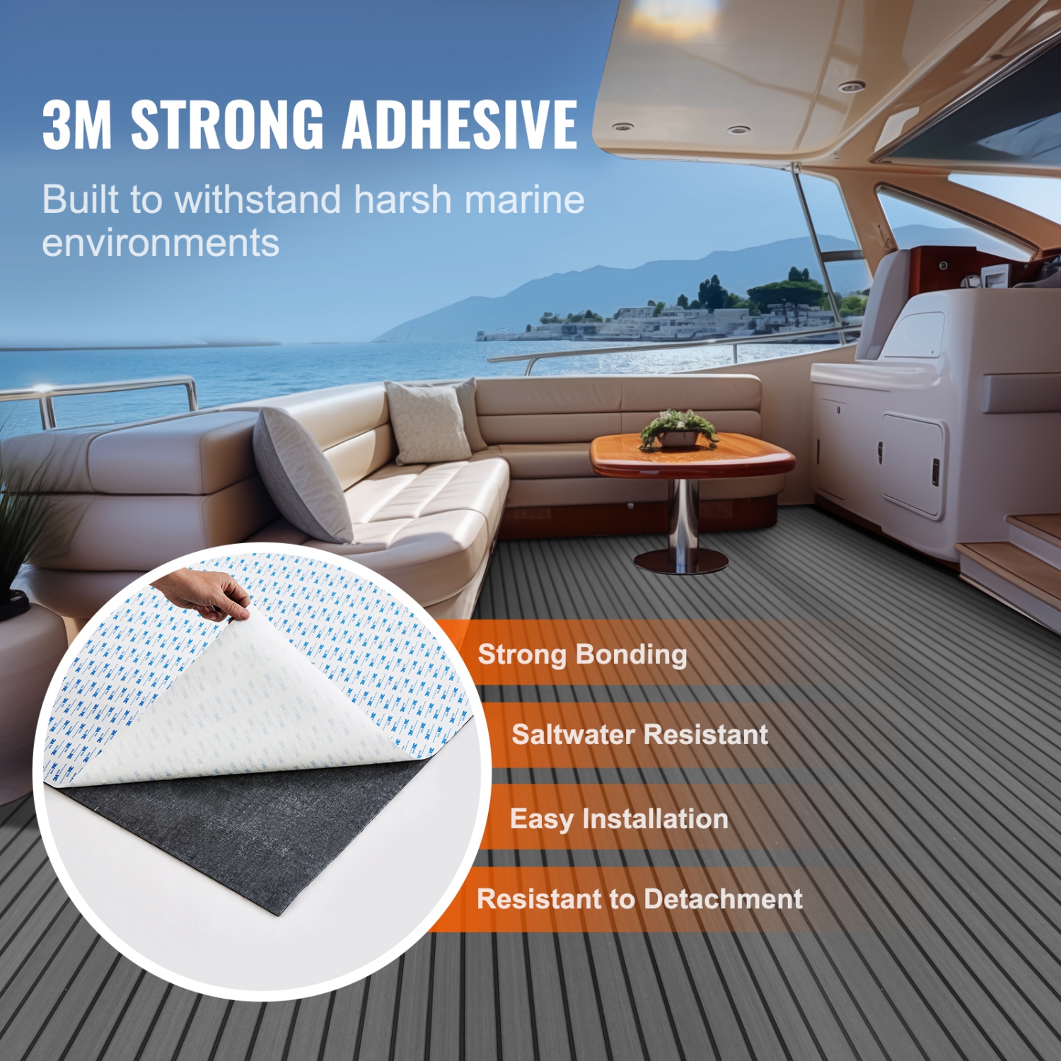 VEVOR 94.5" x 17.7" Boat Flooring, EVA Foam Boat Decking, Non-Slip Self-Adhesive Flooring, 11.6 sq.ft Marine Carpet for Boats, Yacht, Pontoon, Kayak