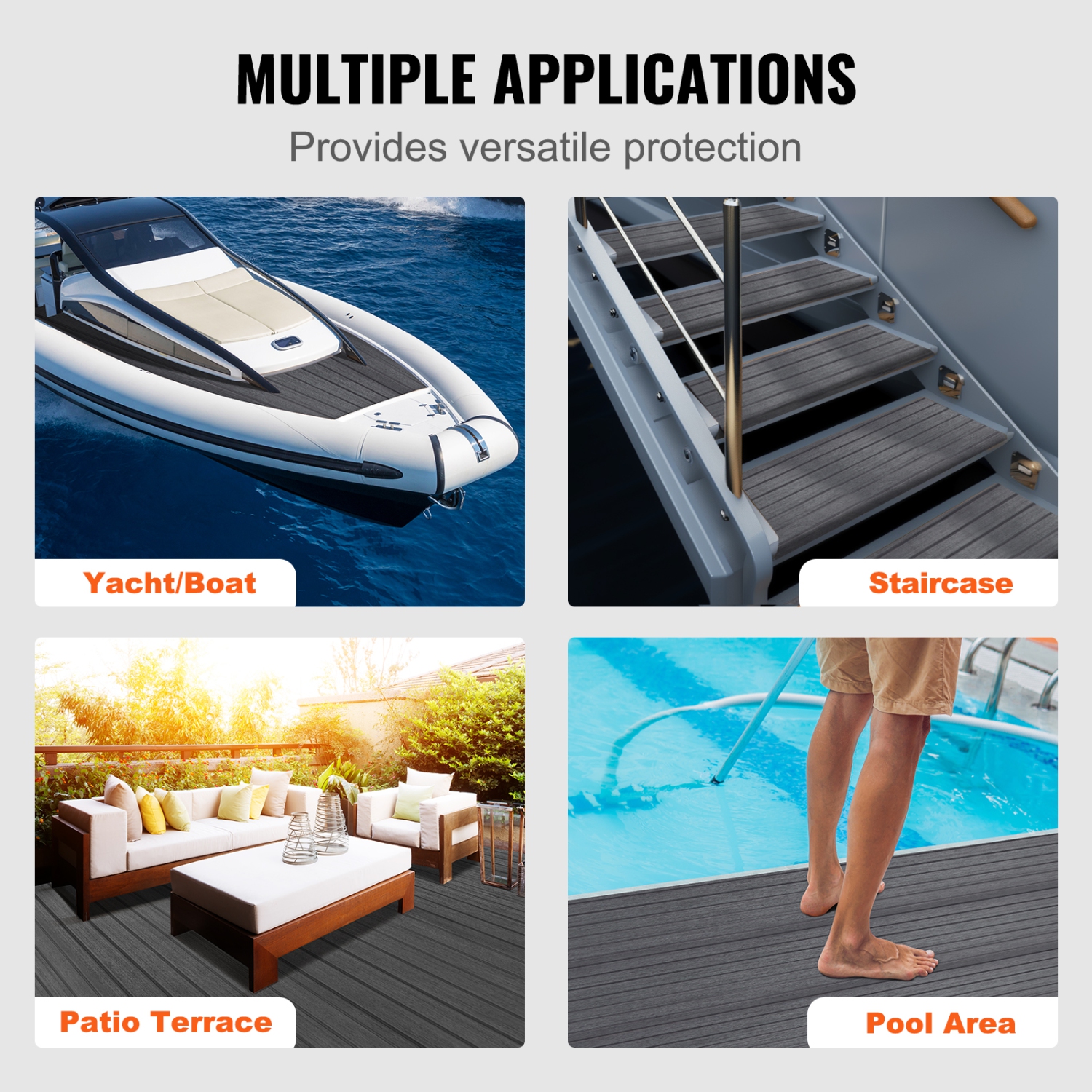 VEVOR 94.5" x 17.7" Boat Flooring, EVA Foam Boat Decking, Non-Slip Self-Adhesive Flooring, 11.6 sq.ft Marine Carpet for Boats, Yacht, Pontoon, Kayak
