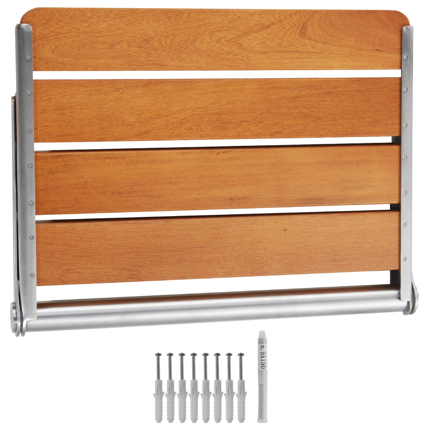 Siège de douche pliant en teck VEVOR, 20,9 x 16&nbsp;po déplié, banc de douche mural rabattable avec capacité de charge 500&nbsp;lb, fauteuil de