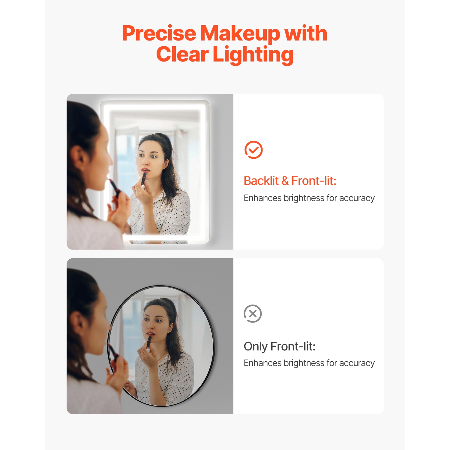 VEVOR 24"x32" LED Bathroom Mirror, Vanity Mirror with Frontlit and Backlit, Anti-Fog Memory Mirror with Lights, Stepless 3 Colors Temperature