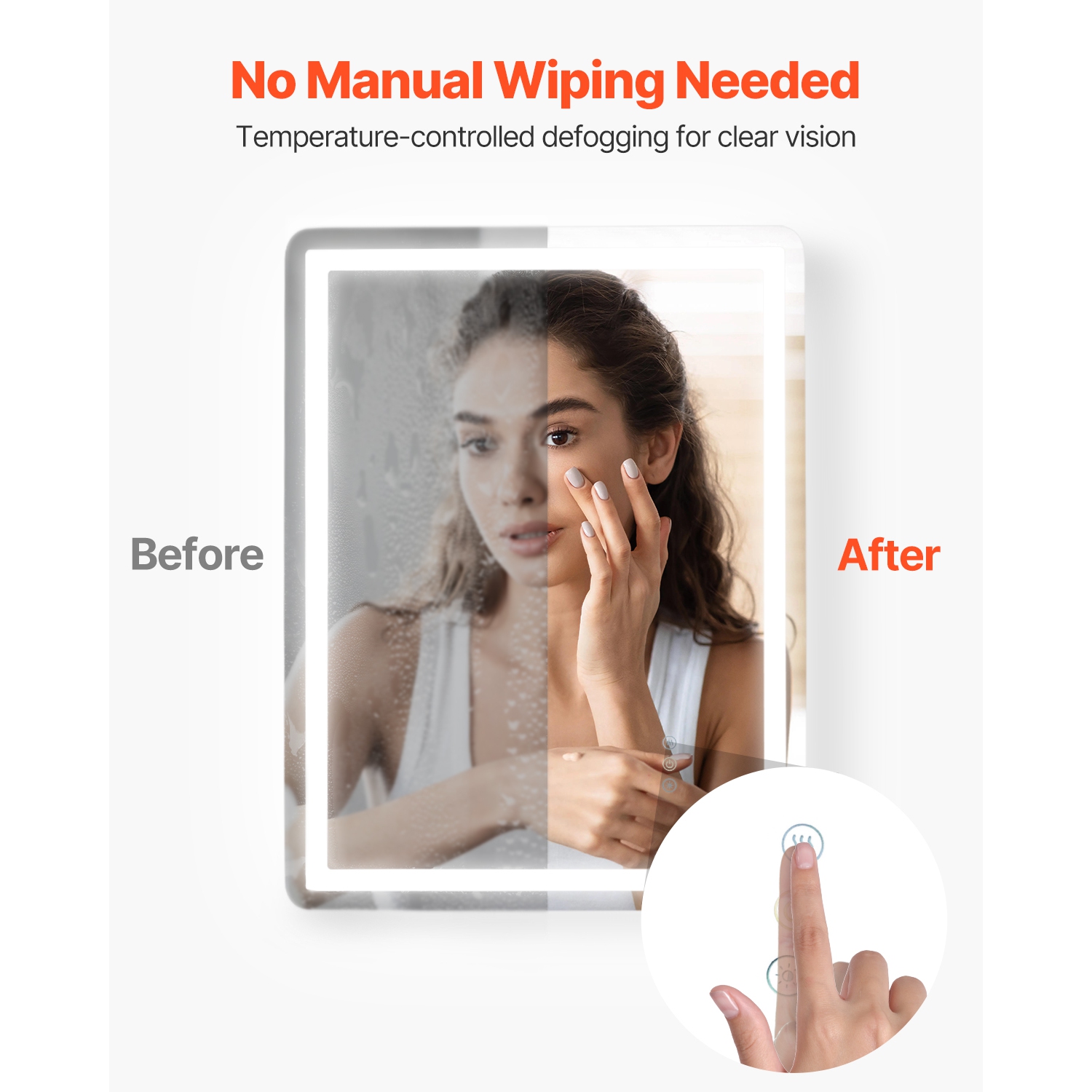 VEVOR 24"x32" LED Bathroom Mirror, Vanity Mirror with Frontlit and Backlit, Anti-Fog Memory Mirror with Lights, Stepless 3 Colors Temperature