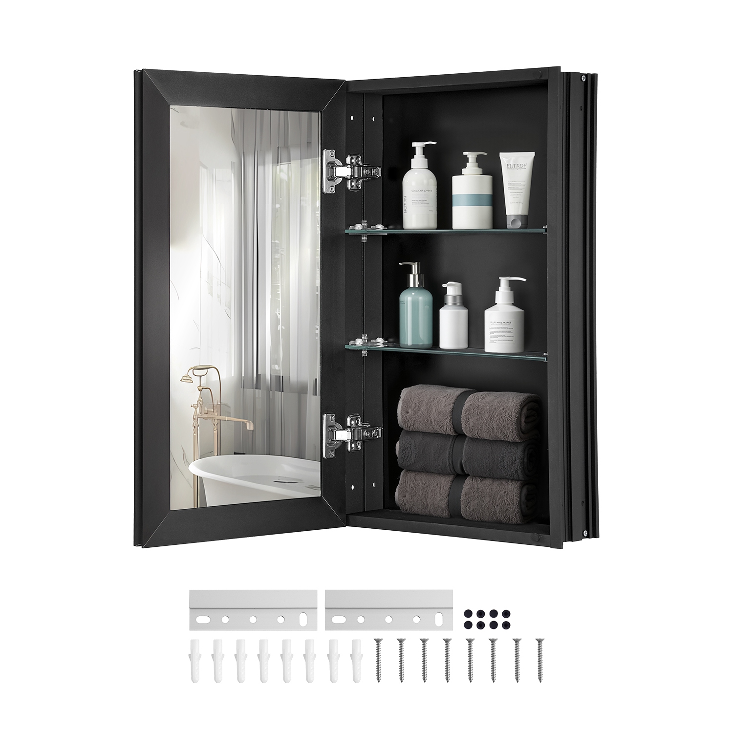 VEVOR 14 x 24 inches Medicine Cabinet, Medicine Cabinet with Mirror, Aluminum Frame Bathroom Wall Cabinet, 2-layer Adjustable Shelves, Recessed &
