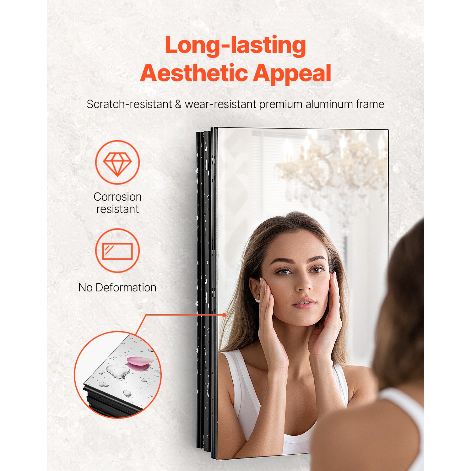 VEVOR 14 x 24 inches Medicine Cabinet, Medicine Cabinet with Mirror, Aluminum Frame Bathroom Wall Cabinet, 2-layer Adjustable Shelves, Recessed &