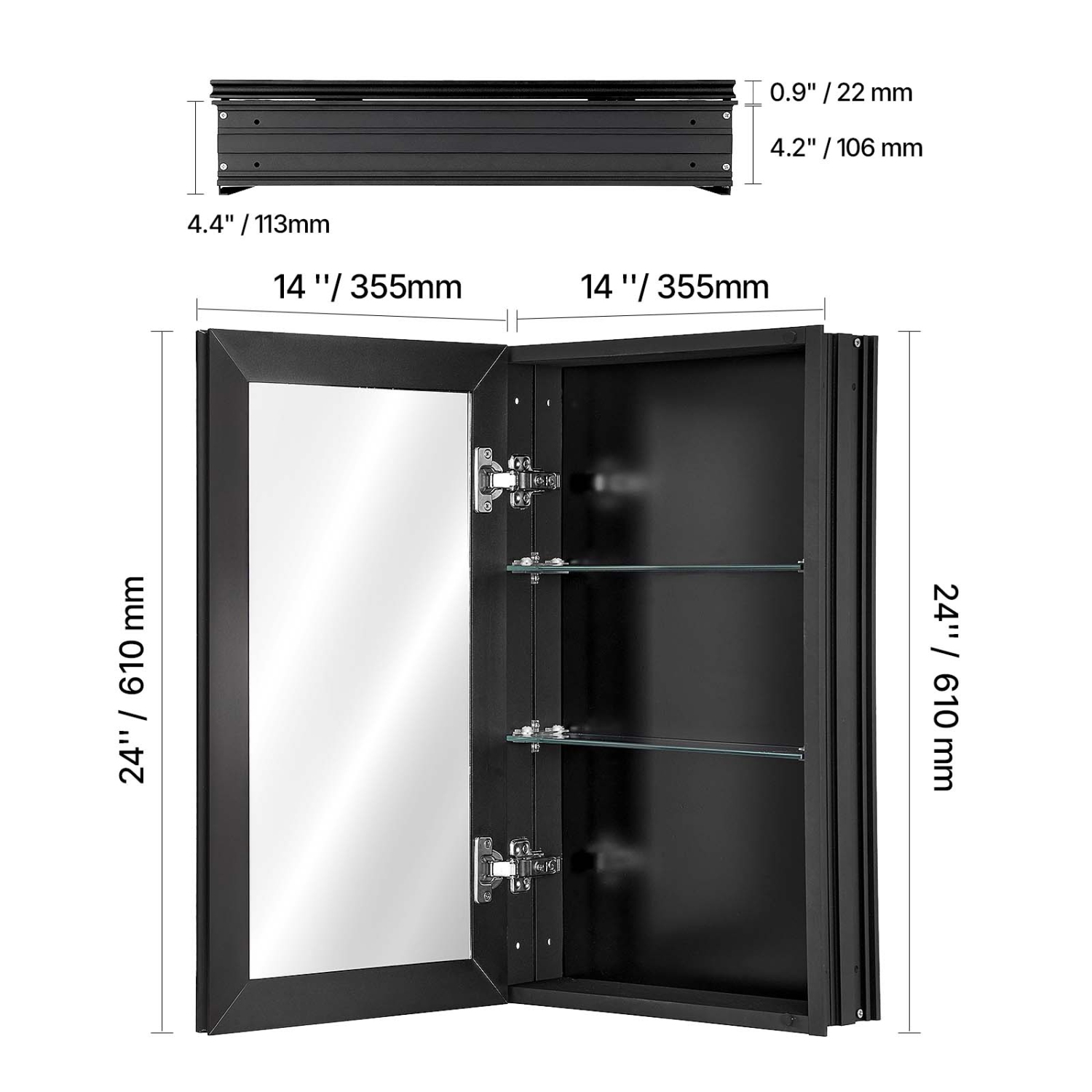 VEVOR 14 x 24 inches Medicine Cabinet, Medicine Cabinet with Mirror, Aluminum Frame Bathroom Wall Cabinet, 2-layer Adjustable Shelves, Recessed &