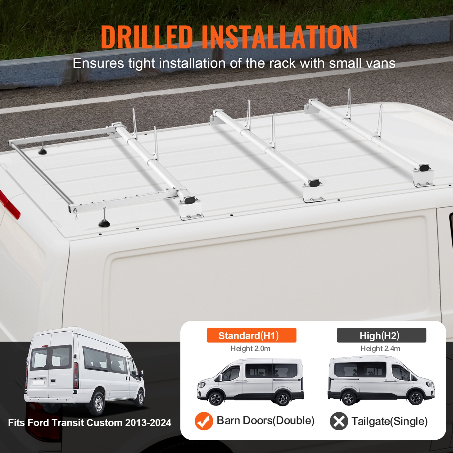 VEVOR 56" Trailer Ladder Rack, 3 Crossbars Heavy-duty Steel Ladder Roof Rack, 90 kg Capacity Each Bar Van Ladder Rack with Cargo Roller, Fit for Ford