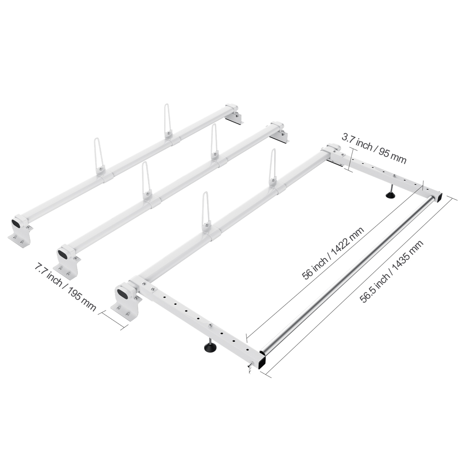 VEVOR 56" Trailer Ladder Rack, 3 Crossbars Heavy-duty Steel Ladder Roof Rack, 90 kg Capacity Each Bar Van Ladder Rack with Cargo Roller, Fit for Ford