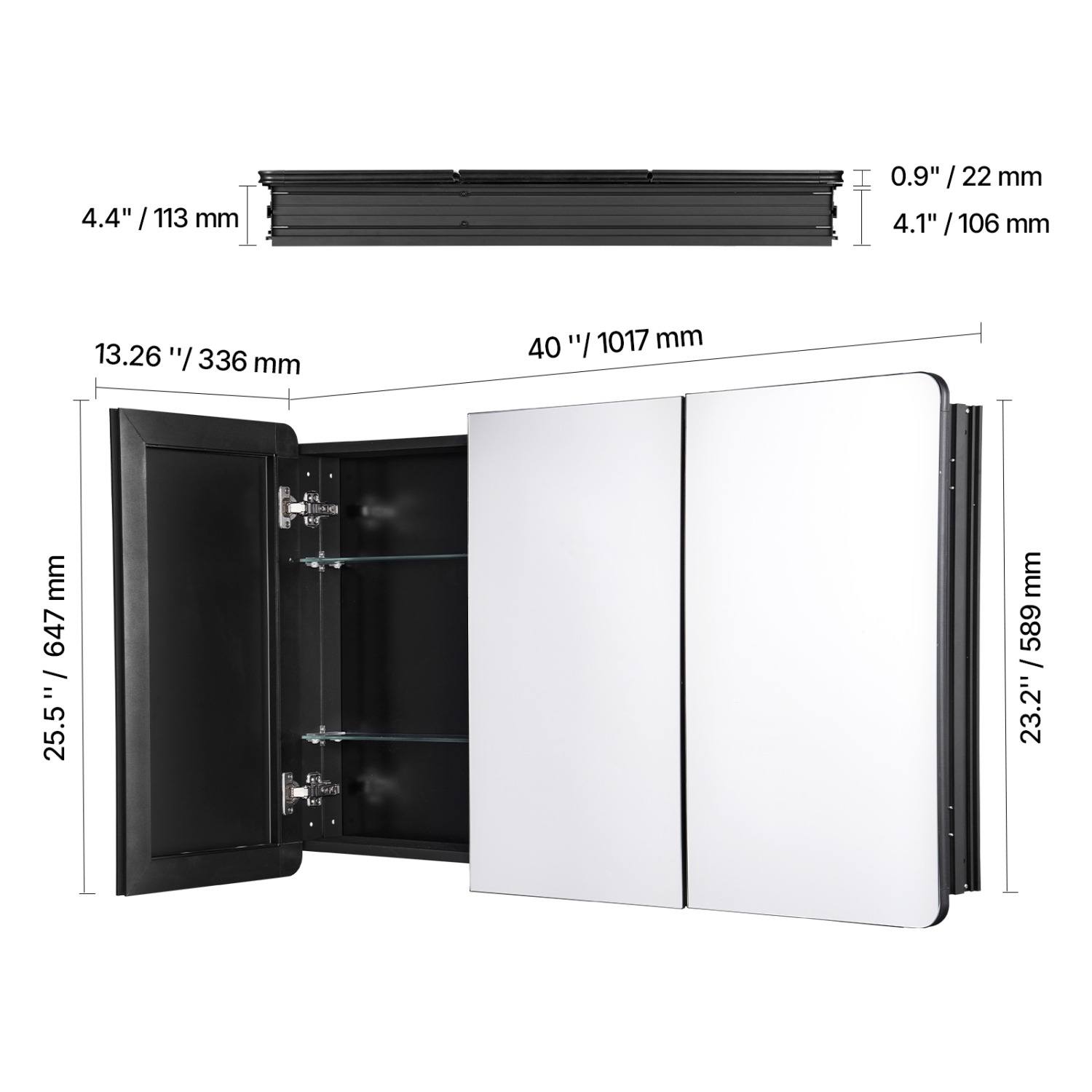 VEVOR 25.5 x 40 inch Medicine Cabinet, Medicine Cabinet with Mirror, Aluminum Frame Bathroom Wall Cabinet, 4-layer Adjustable Shelves, Recessed &