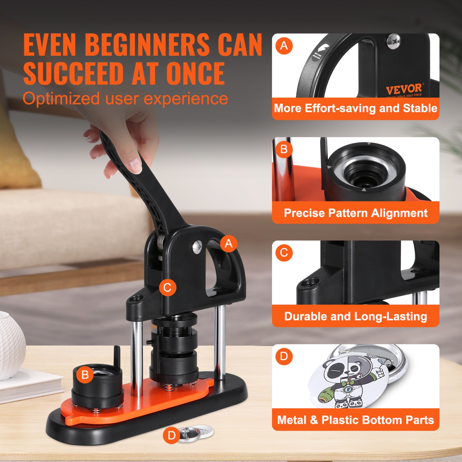 VEVOR 1.25 inch/32mm Button Maker Machine, Pin Maker, Installation-Free Badge Punch Press Kit, Children Button Making Supplies with 500pcs Button