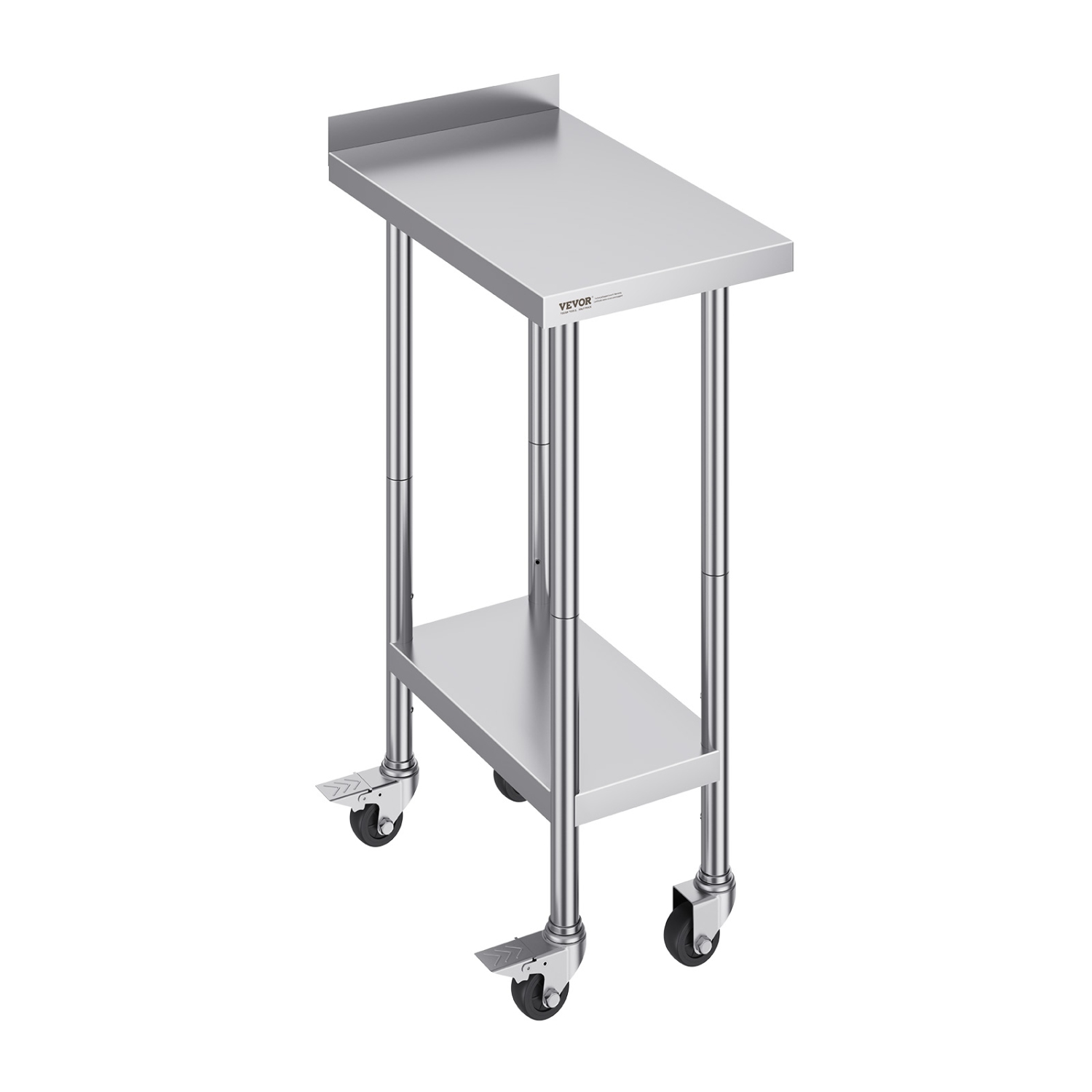 VEVOR 24 x 15 x 40 Inch Stainless Steel Work Table, Commercial Food Prep Worktable with Casters, Heavy Duty Prep Worktable, Metal Work Table with