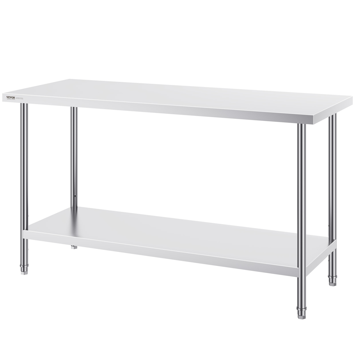 VEVOR 24 x 60 x 34 Inch Stainless Steel Prep Table, Heavy Duty Metal Worktable with 3 Adjustable Height Levels, Commercial Workstation for Kitchen