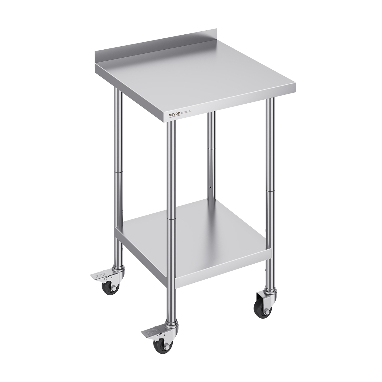 VEVOR 24 x 24 x 40 Inch Stainless Steel Work Table, Commercial Food Prep Worktable with Casters, Heavy Duty Prep Worktable, Metal Work Table with