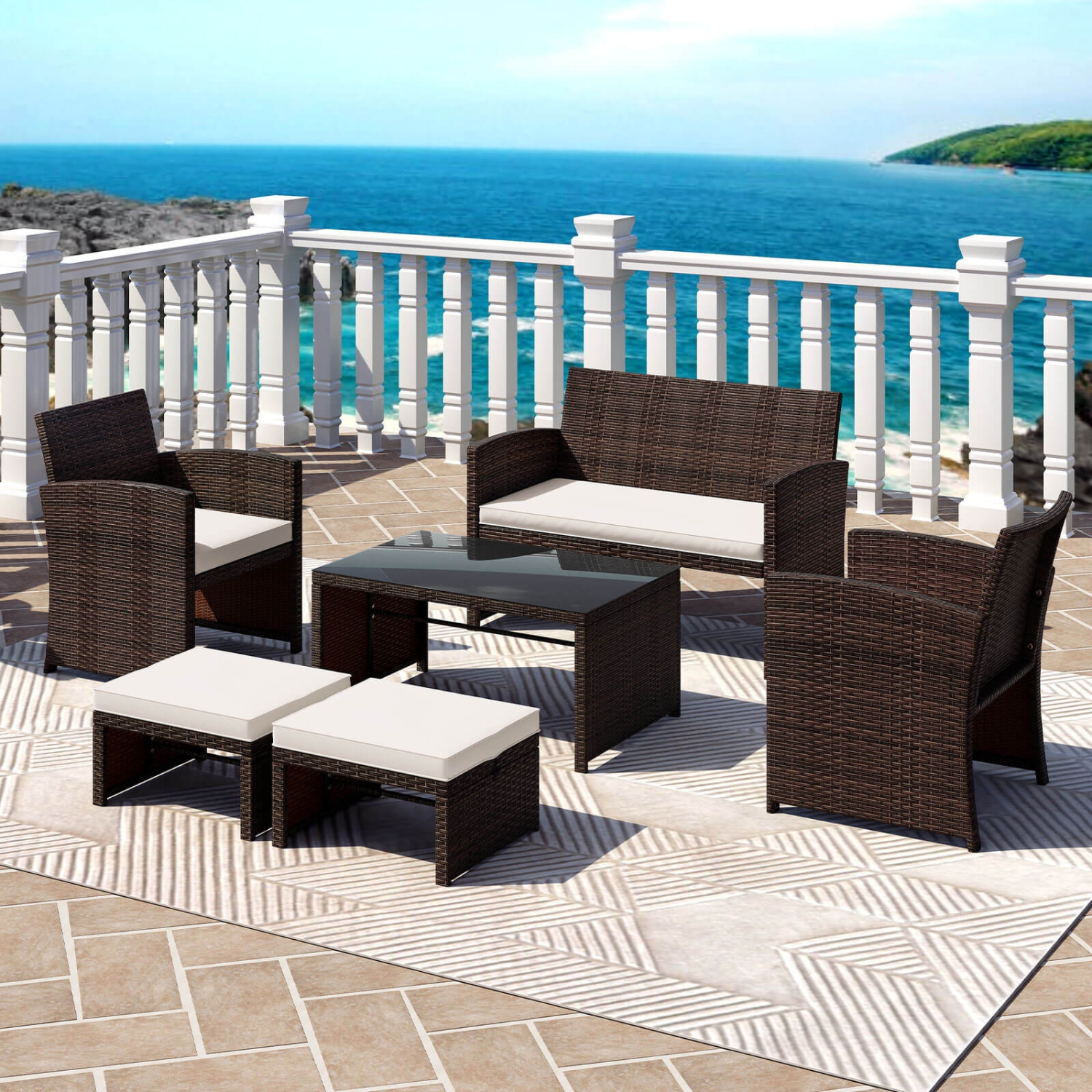 Gymax 6 PCS Patio Furniture Set w/ 1 Loveseat 1 Coffee Table 2 Armchairs 2 Ottomans