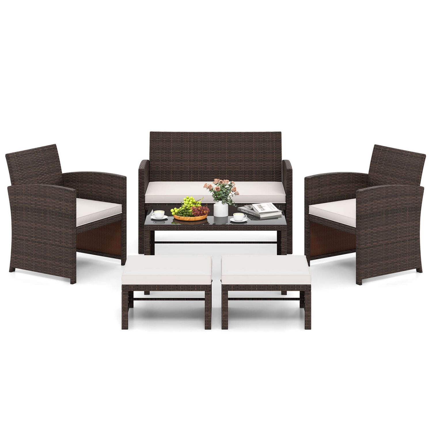 Gymax 6 PCS Patio Furniture Set w/ 1 Loveseat 1 Coffee Table 2 Armchairs 2 Ottomans
