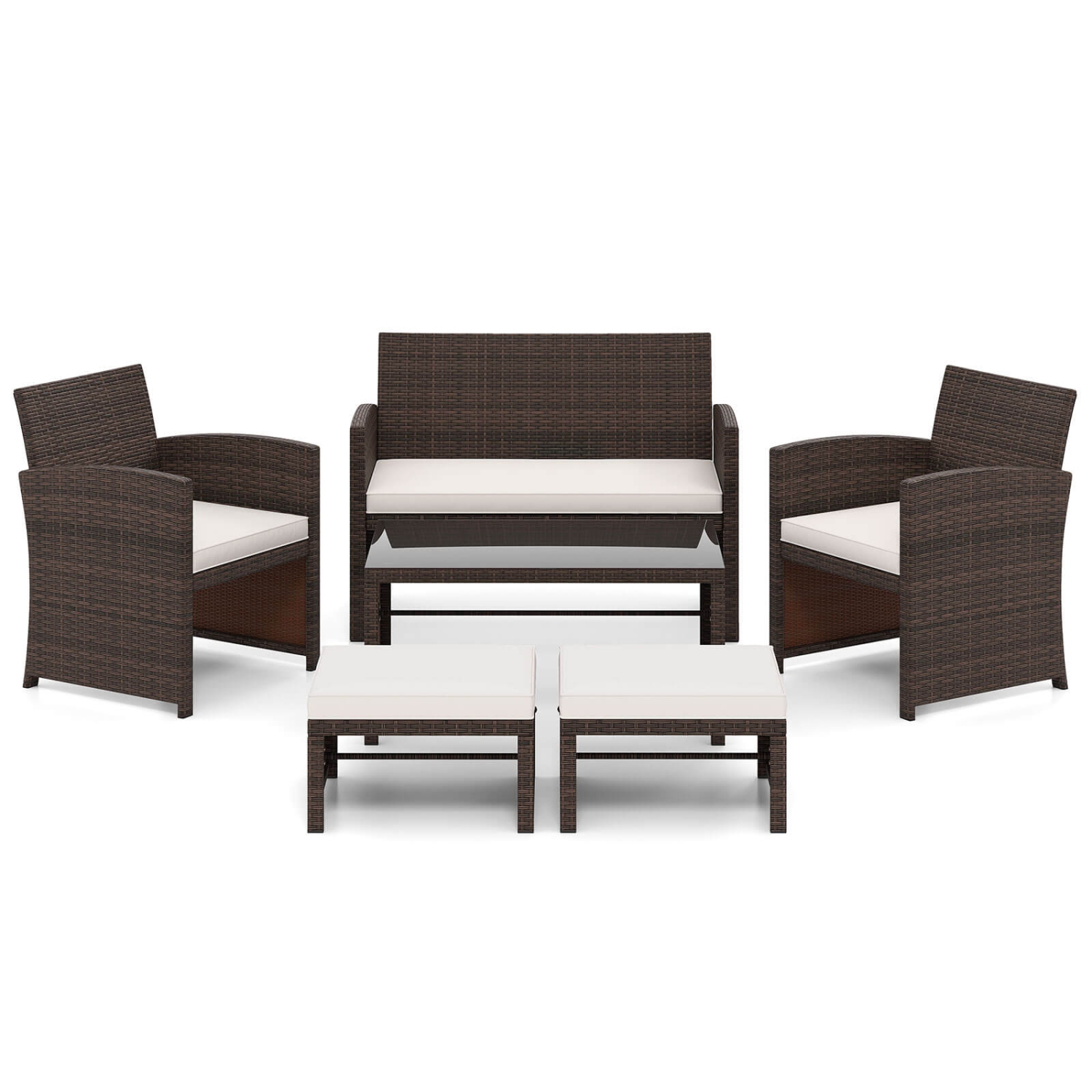 Gymax 6 PCS Patio Furniture Set w/ 1 Loveseat 1 Coffee Table 2 Armchairs 2 Ottomans
