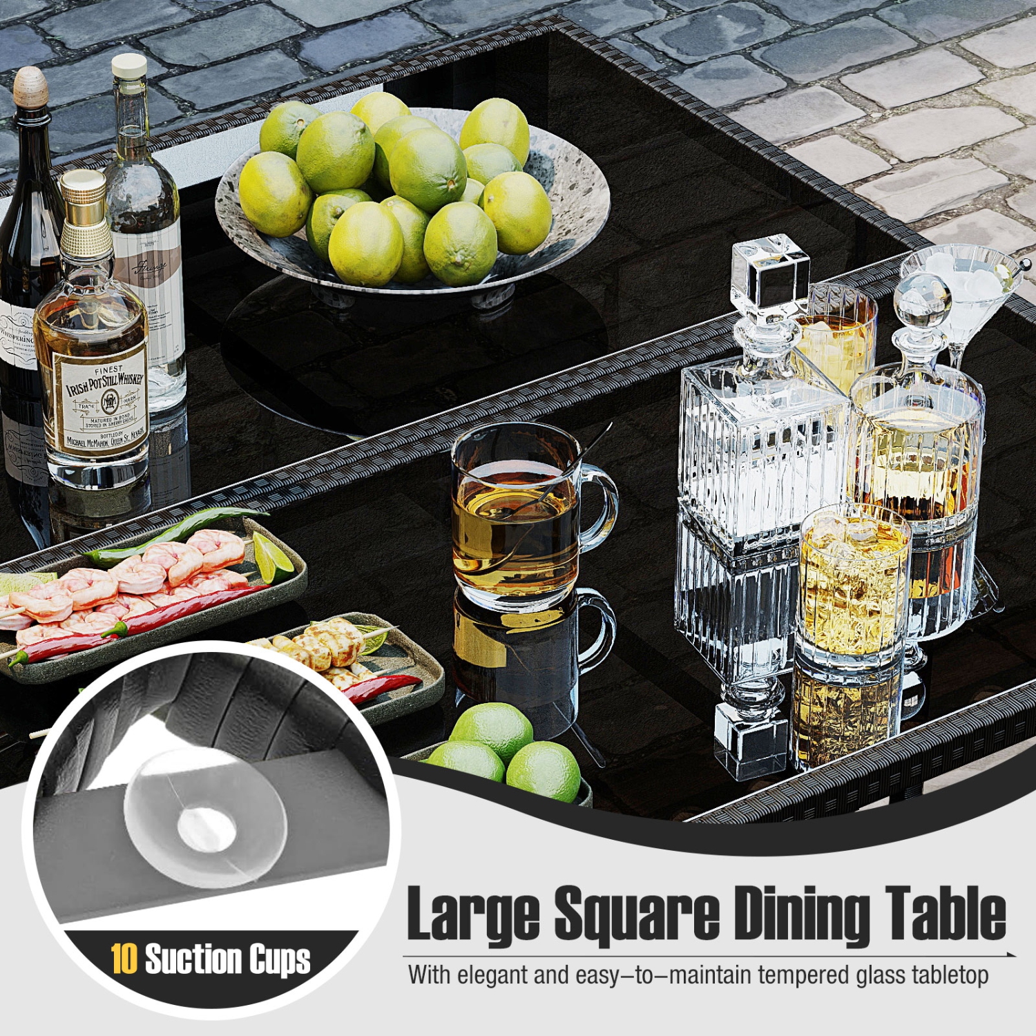 Gymax Set Of 9 Patio Dining Set w/Tempered Glass Table & Ottoman Removable Cushions