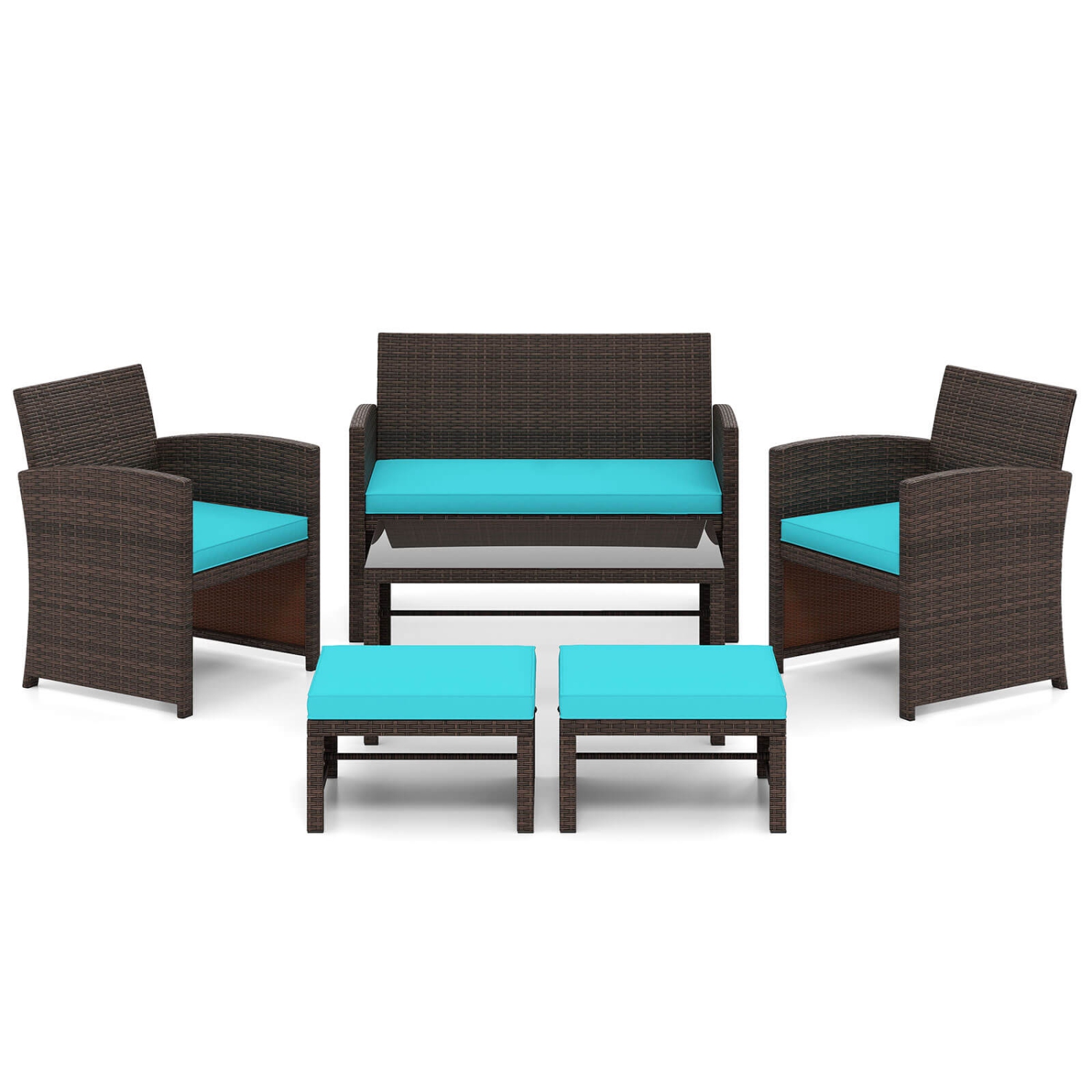 Gymax 6 PCS Patio Furniture Set w/ 1 Loveseat 1 Coffee Table 2 Armchairs 2 Ottomans