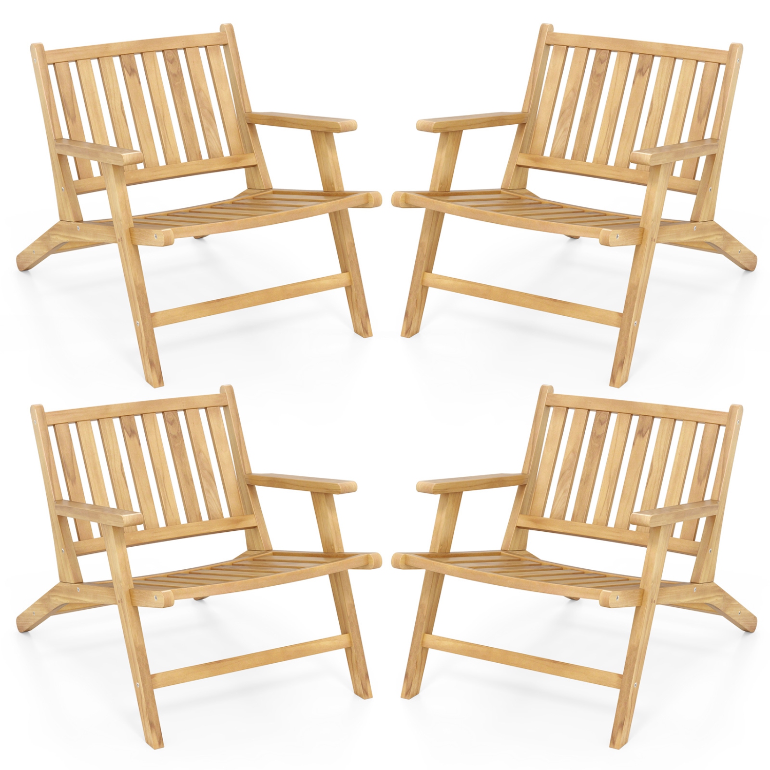 Gymax 4PCS Teak Wood Outdoor Reclining Chair w/ Comfortable Backrest & Armrests