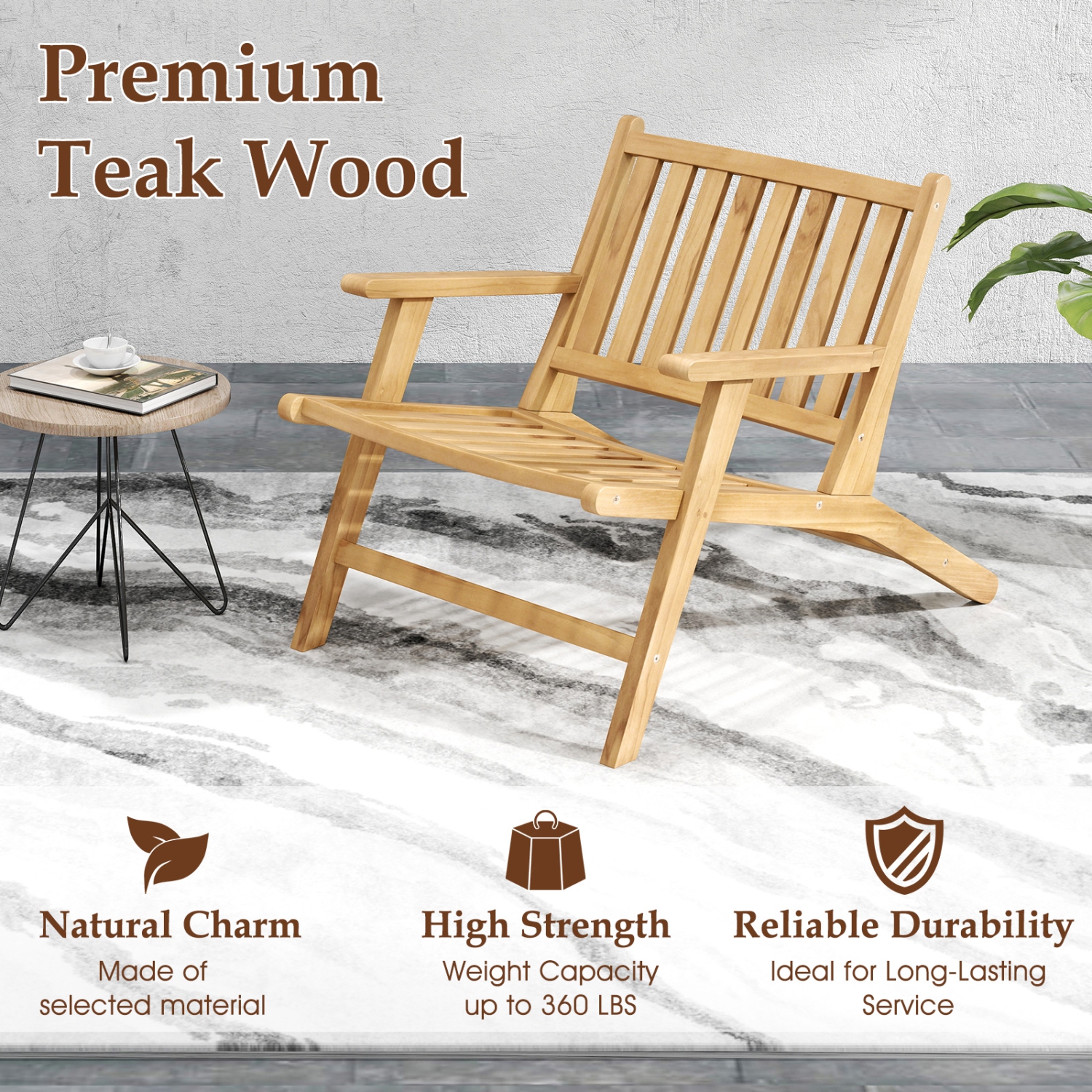 Gymax 4PCS Teak Wood Outdoor Reclining Chair w/ Comfortable Backrest & Armrests