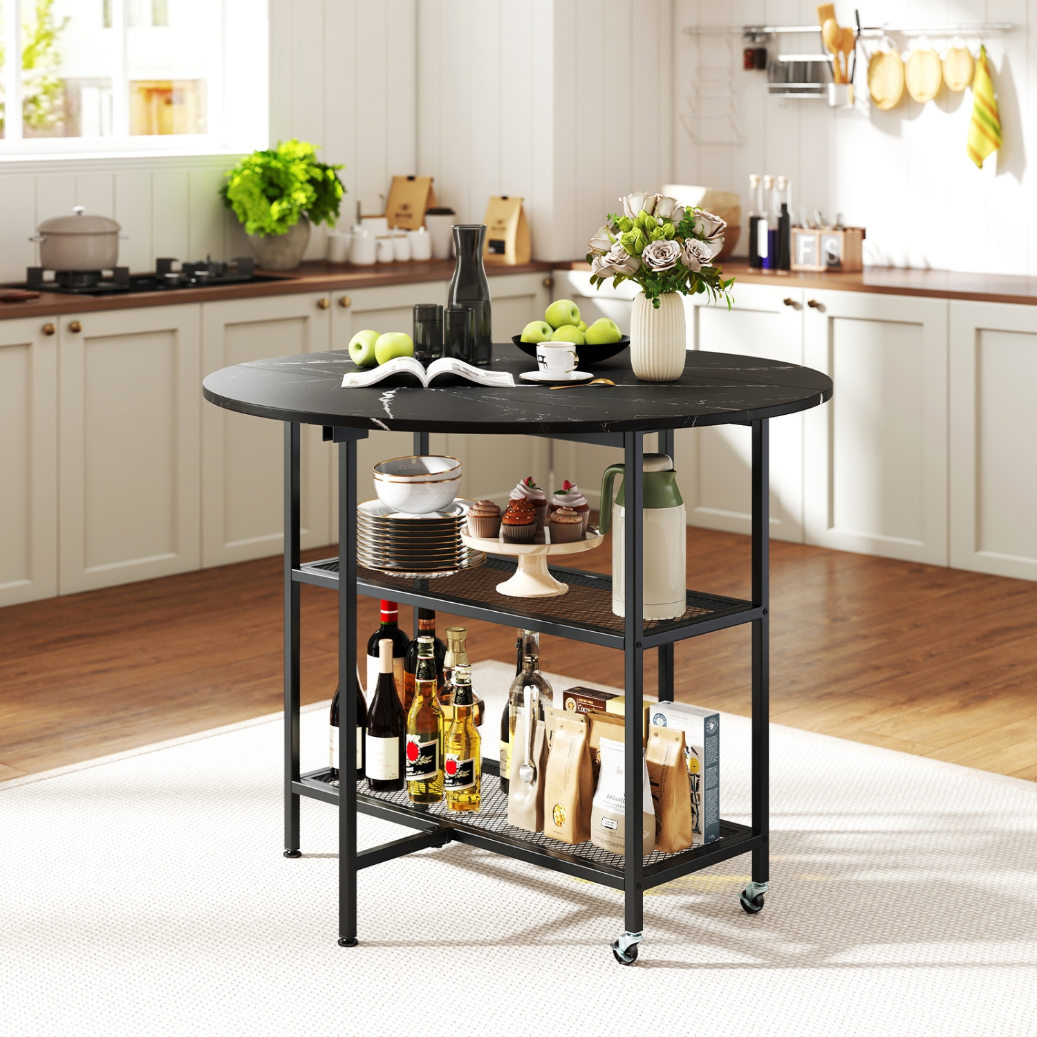 Gymax Round Outdoor Dining Table for 4 People 36 inch Acacia Wood Patio Table for Yard