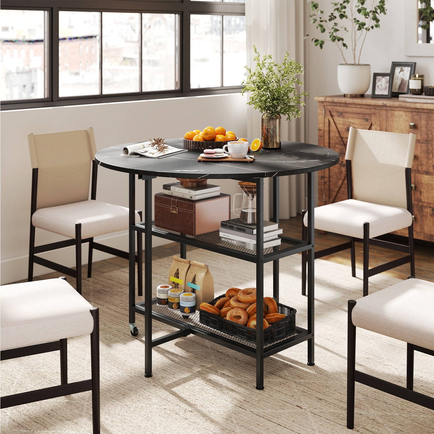 Gymax Round Outdoor Dining Table for 4 People 36 inch Acacia Wood Patio Table for Yard